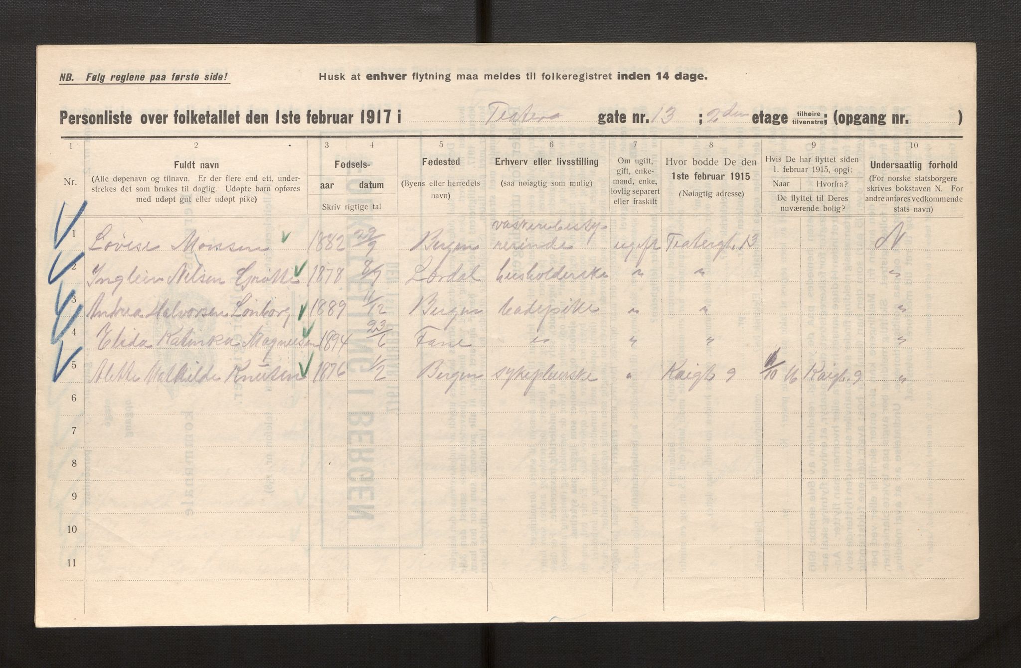 SAB, Kommunal folketelling 1917 for Bergen kjøpstad, 1917, s. 41231