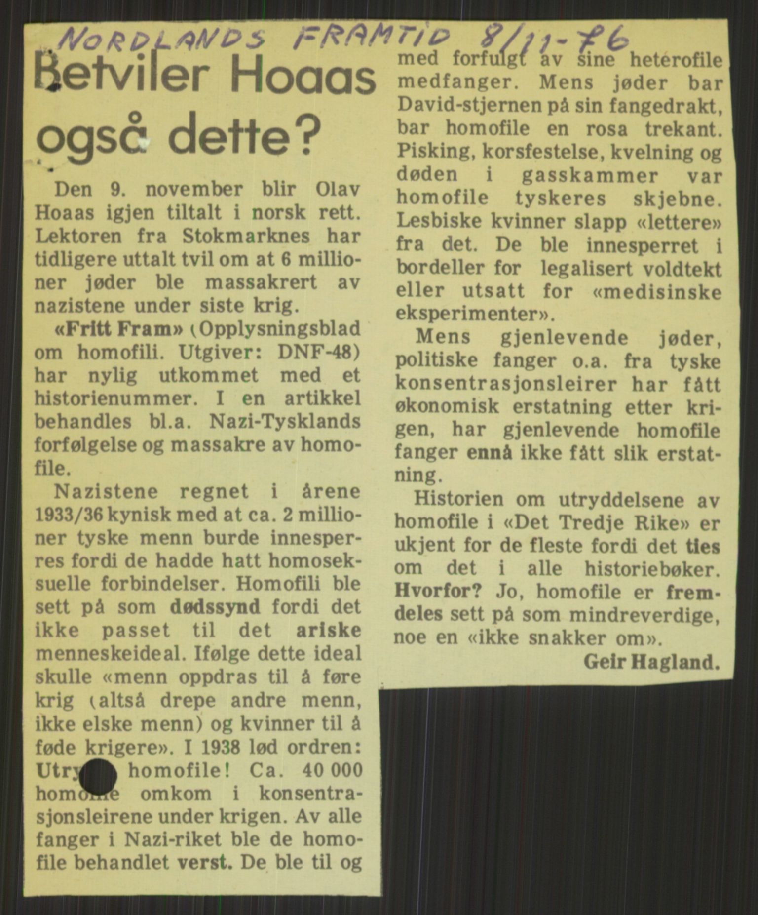 Det Norske Forbundet av 1948/Landsforeningen for Lesbisk og Homofil Frigjøring, AV/RA-PA-1216/D/Dd/L0001: Diskriminering, 1973-1991, s. 127