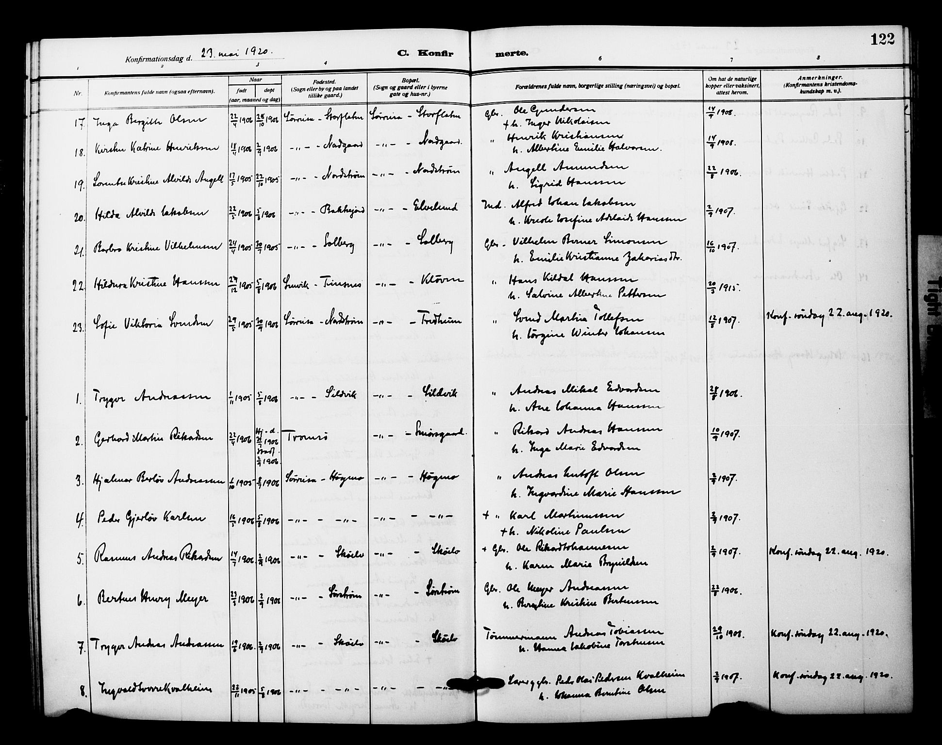 Tranøy sokneprestkontor, AV/SATØ-S-1313/I/Ia/Iab/L0023klokker: Klokkerbok nr. 23, 1913-1928, s. 122