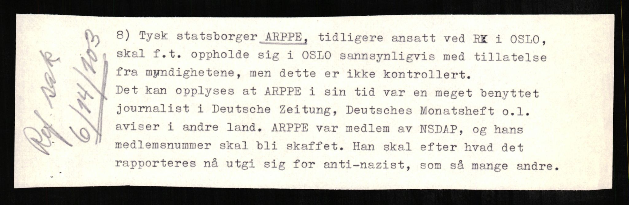 Forsvaret, Forsvarets overkommando II, AV/RA-RAFA-3915/D/Db/L0001: CI Questionaires. Tyske okkupasjonsstyrker i Norge. Tyskere., 1945-1946, s. 362