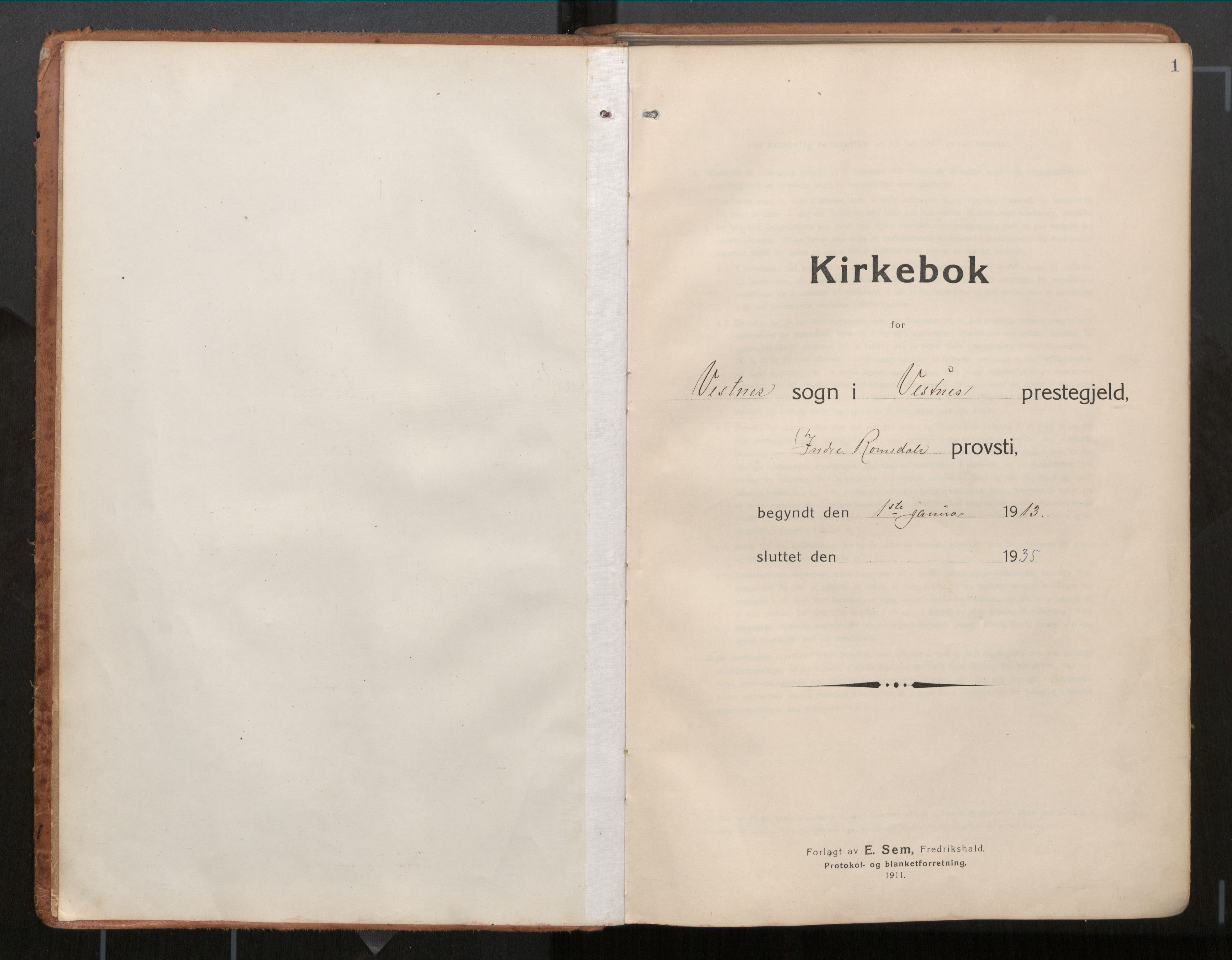 Ministerialprotokoller, klokkerbøker og fødselsregistre - Møre og Romsdal, SAT/A-1454/539/L0534a: Ministerialbok nr. 539A08, 1912-1935, s. 1
