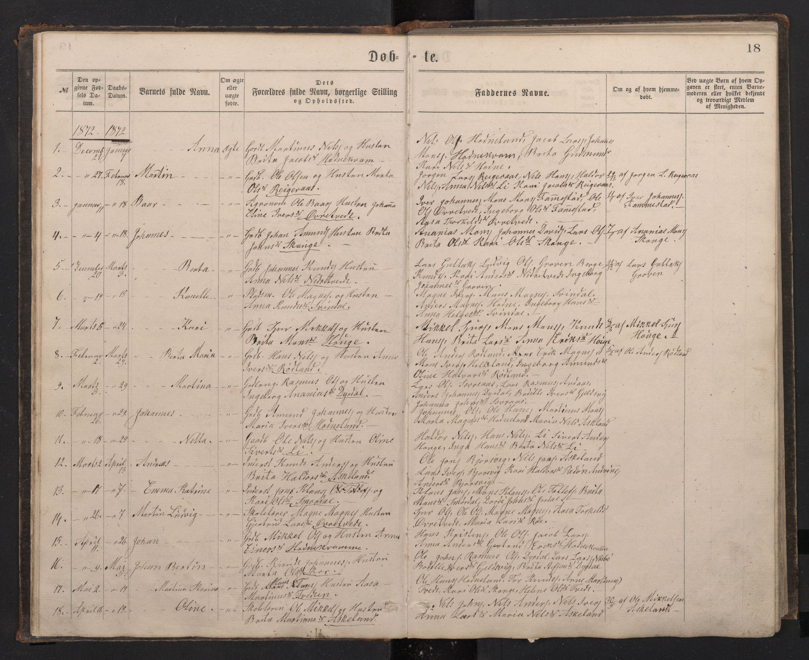 Lindås Sokneprestembete, AV/SAB-A-76701/H/Hab/Habe/L0002: Klokkerbok nr. E 2, 1867-1892, s. 17b-18a