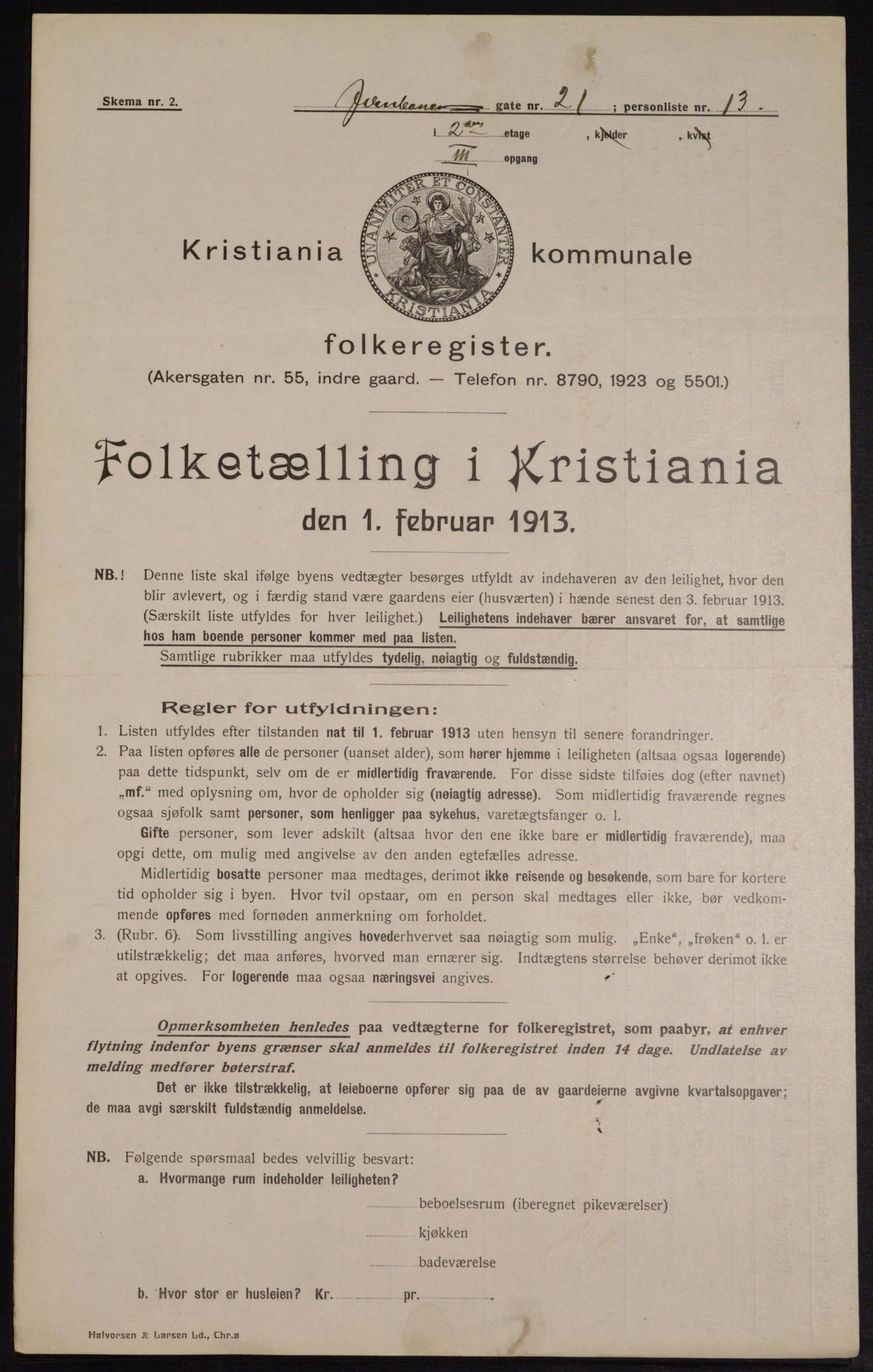 OBA, Kommunal folketelling 1.2.1913 for Kristiania, 1913, s. 46677