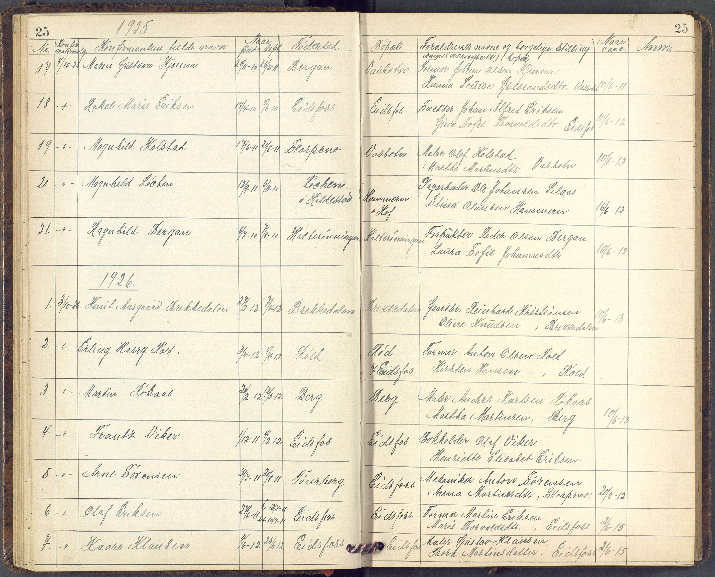 Hof kirkebøker, AV/SAKO-A-64/F/Fc/L0002: Ministerialbok nr. IIi 2, 1904-1983, s. 25