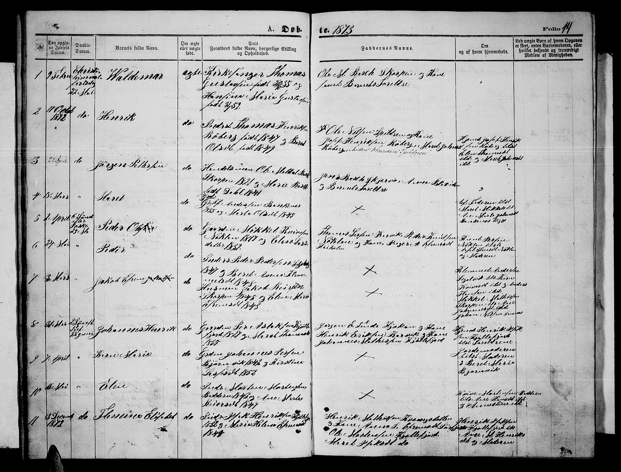 Skjervøy sokneprestkontor, AV/SATØ-S-1300/H/Ha/Hab/L0014klokker: Klokkerbok nr. 14, 1871-1877, s. 14