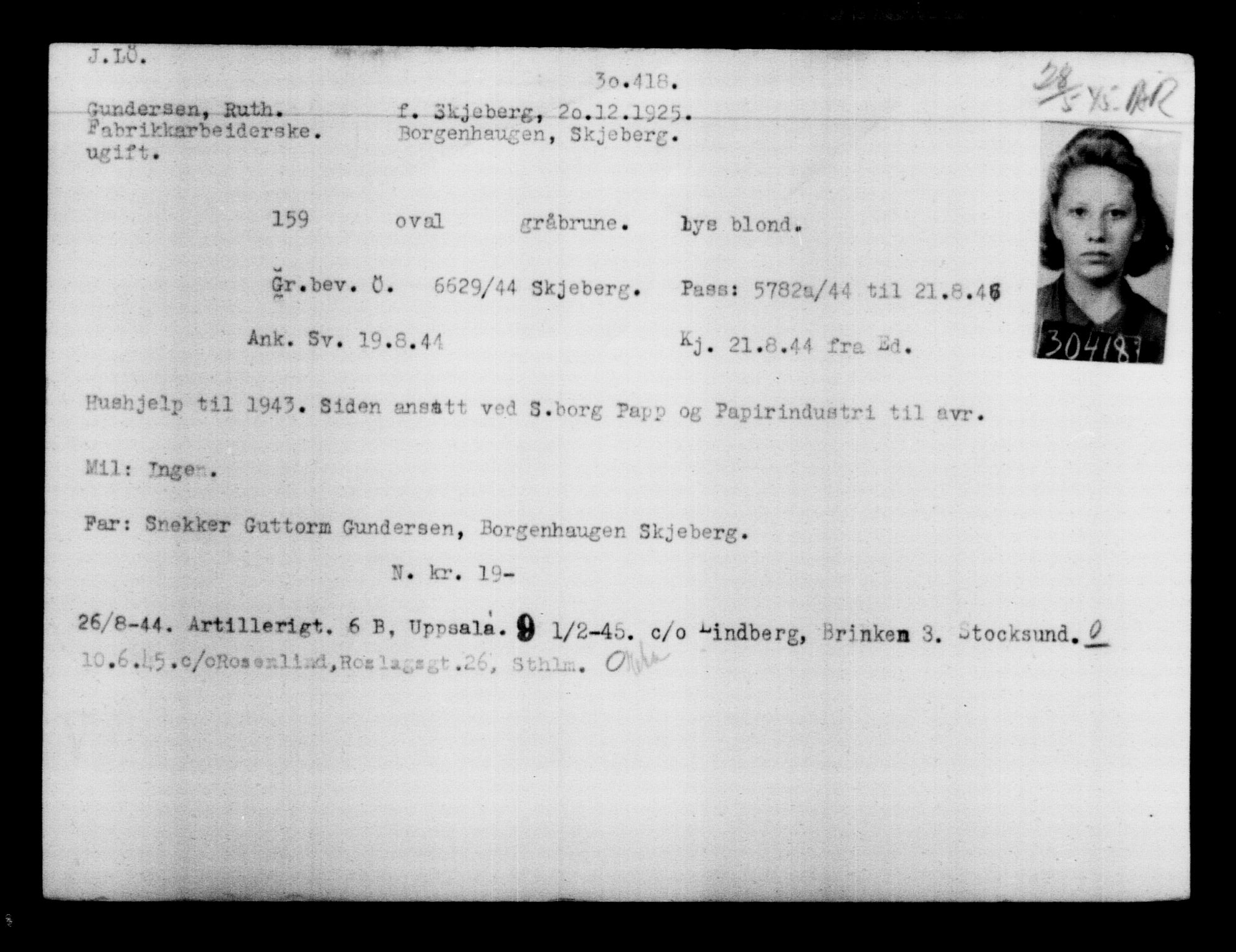 Utenriksstasjonene, Legasjonen i Stockholm, Flyktningkontoret, AV/RA-S-6753/V/Va/L0012: Kjesäterkartoteket, flyktninger med registreringsnr. 28300-31566, 1940-1945, s. 2317