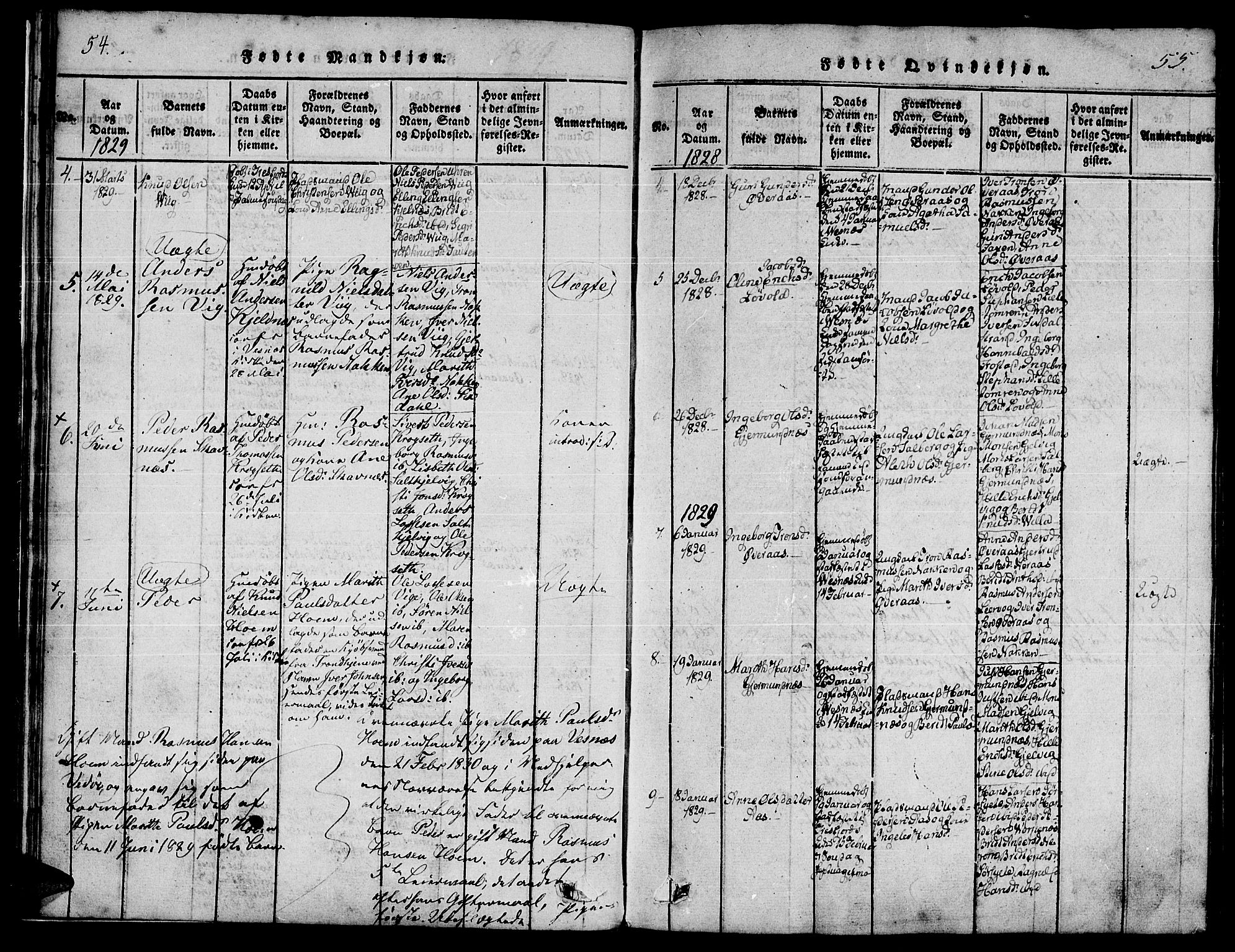 Ministerialprotokoller, klokkerbøker og fødselsregistre - Møre og Romsdal, SAT/A-1454/539/L0528: Ministerialbok nr. 539A01, 1818-1847, s. 54-55