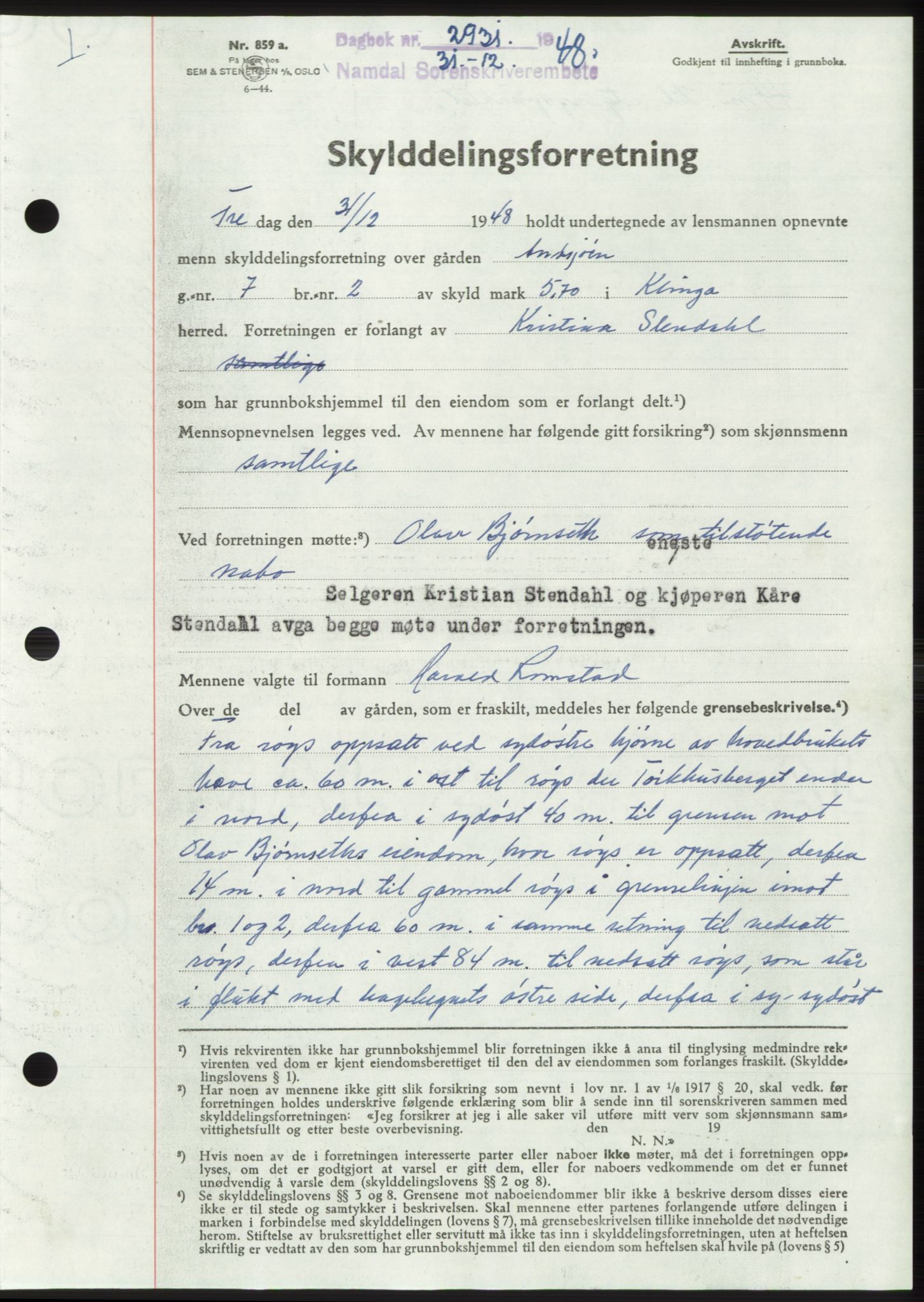 Namdal sorenskriveri, SAT/A-4133/1/2/2C: Pantebok nr. -, 1948-1948, Dagboknr: 2931/1948