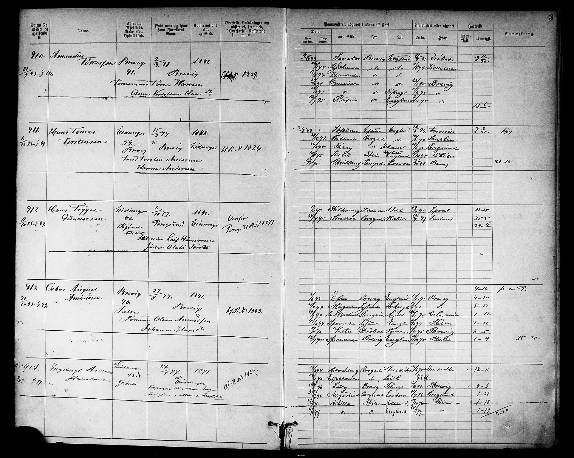 Brevik innrulleringskontor, AV/SAKO-A-833/F/Fa/L0003: Annotasjonsrulle, 1893-1911, s. 5