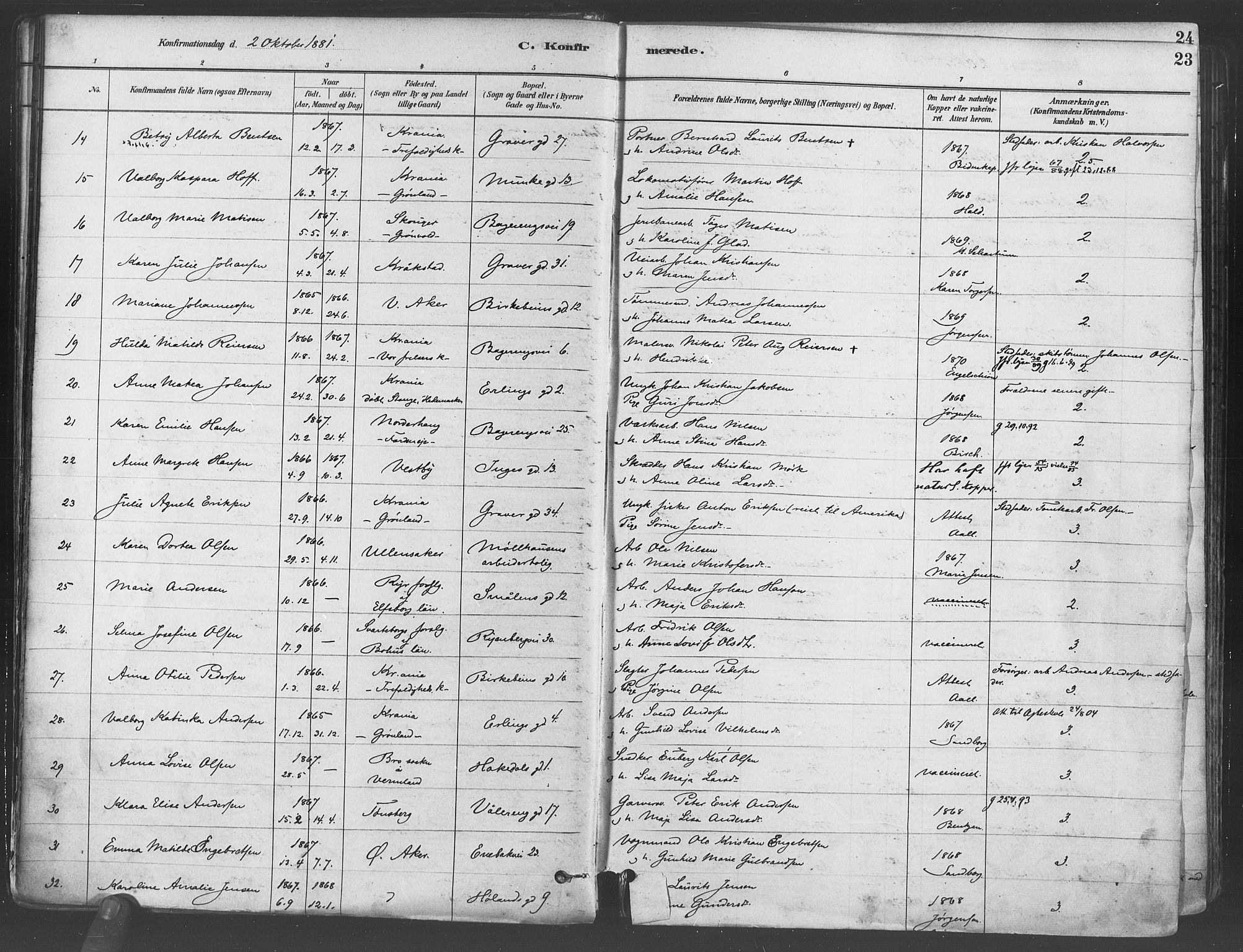 Gamlebyen prestekontor Kirkebøker, AV/SAO-A-10884/F/Fa/L0006: Ministerialbok nr. 6, 1881-1890, s. 23