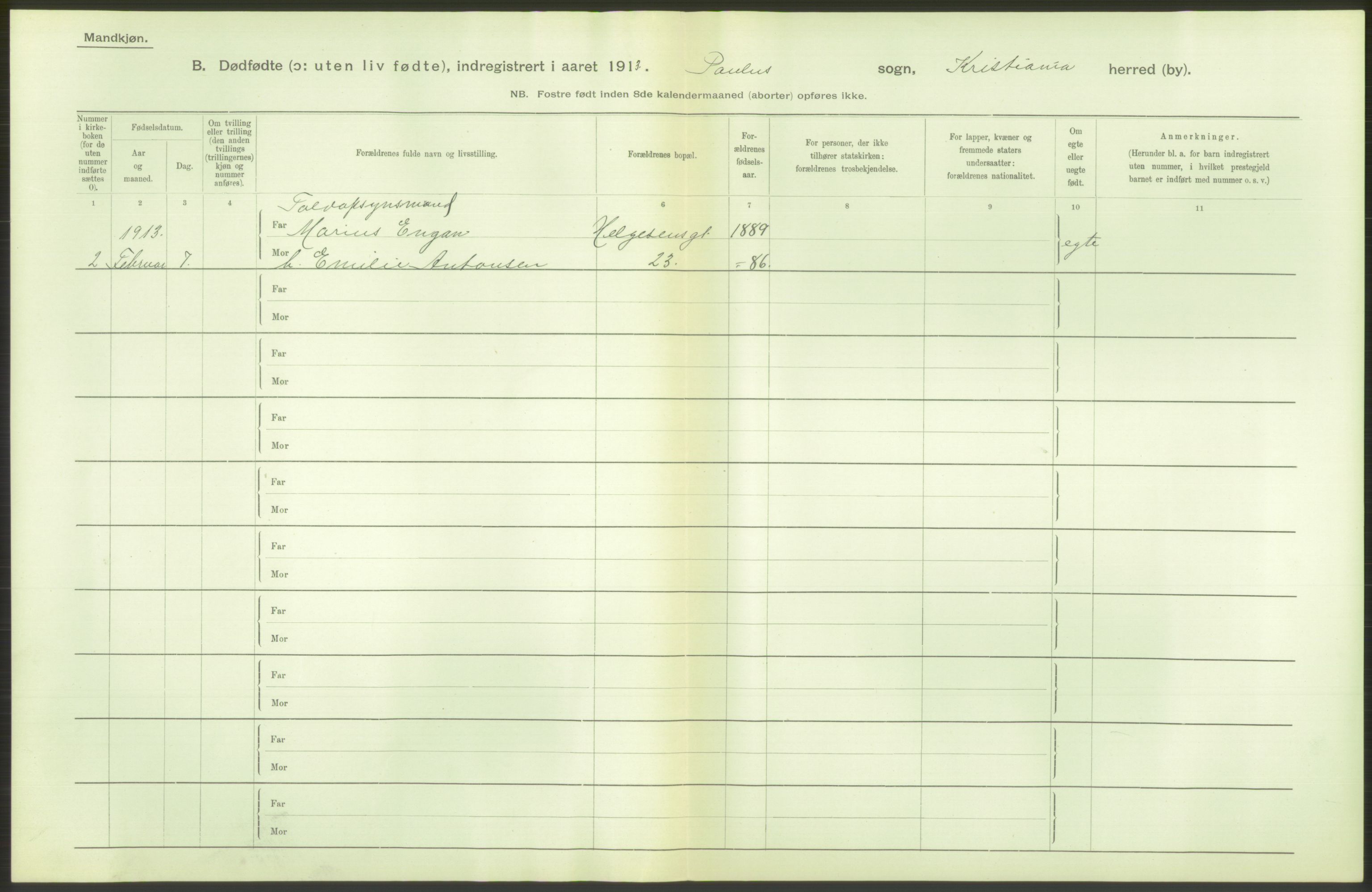 Statistisk sentralbyrå, Sosiodemografiske emner, Befolkning, RA/S-2228/D/Df/Dfb/Dfbc/L0010: Kristiania: Døde, dødfødte., 1913, s. 148