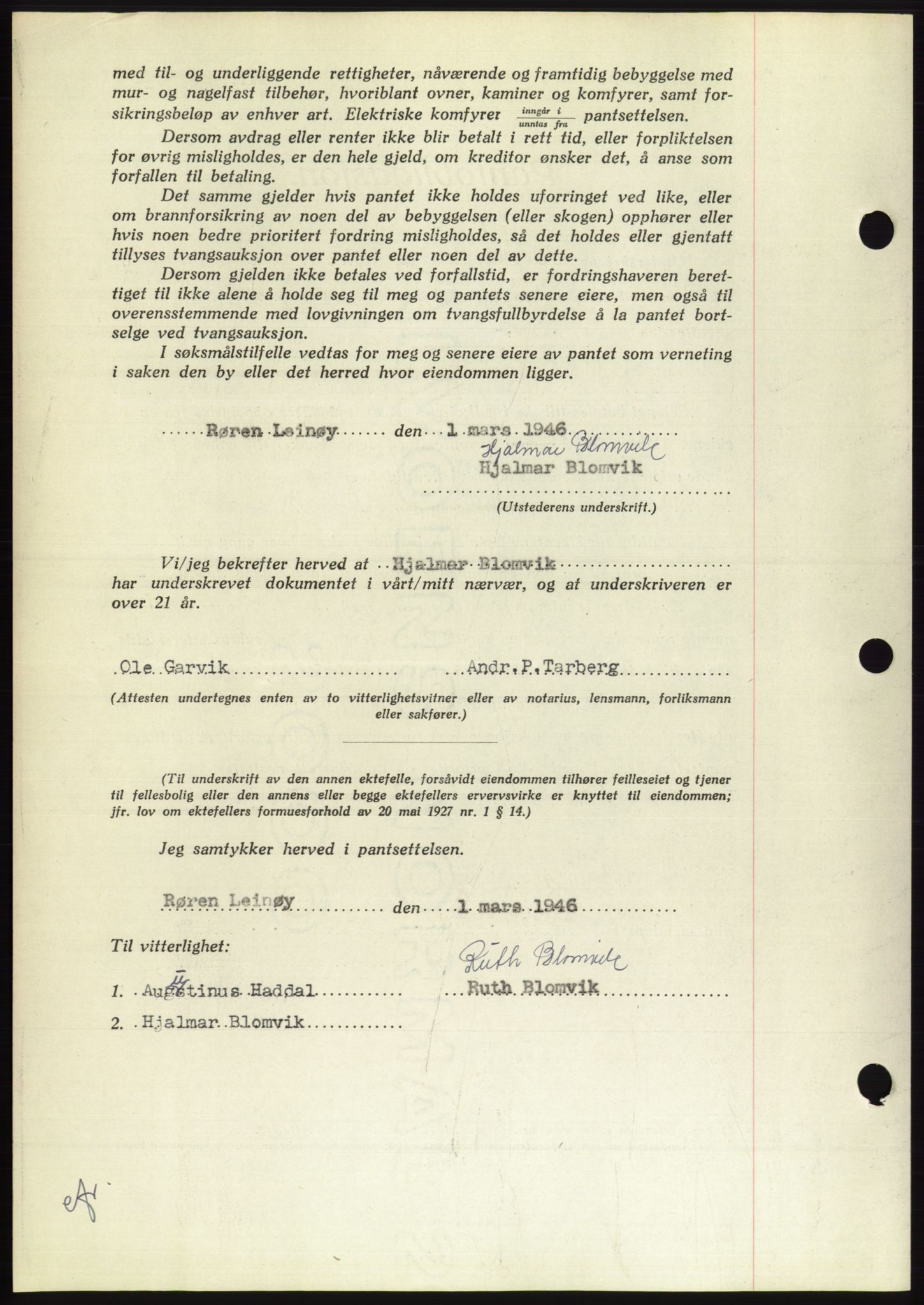 Søre Sunnmøre sorenskriveri, AV/SAT-A-4122/1/2/2C/L0114: Pantebok nr. 1-2B, 1943-1947, Dagboknr: 312/1946
