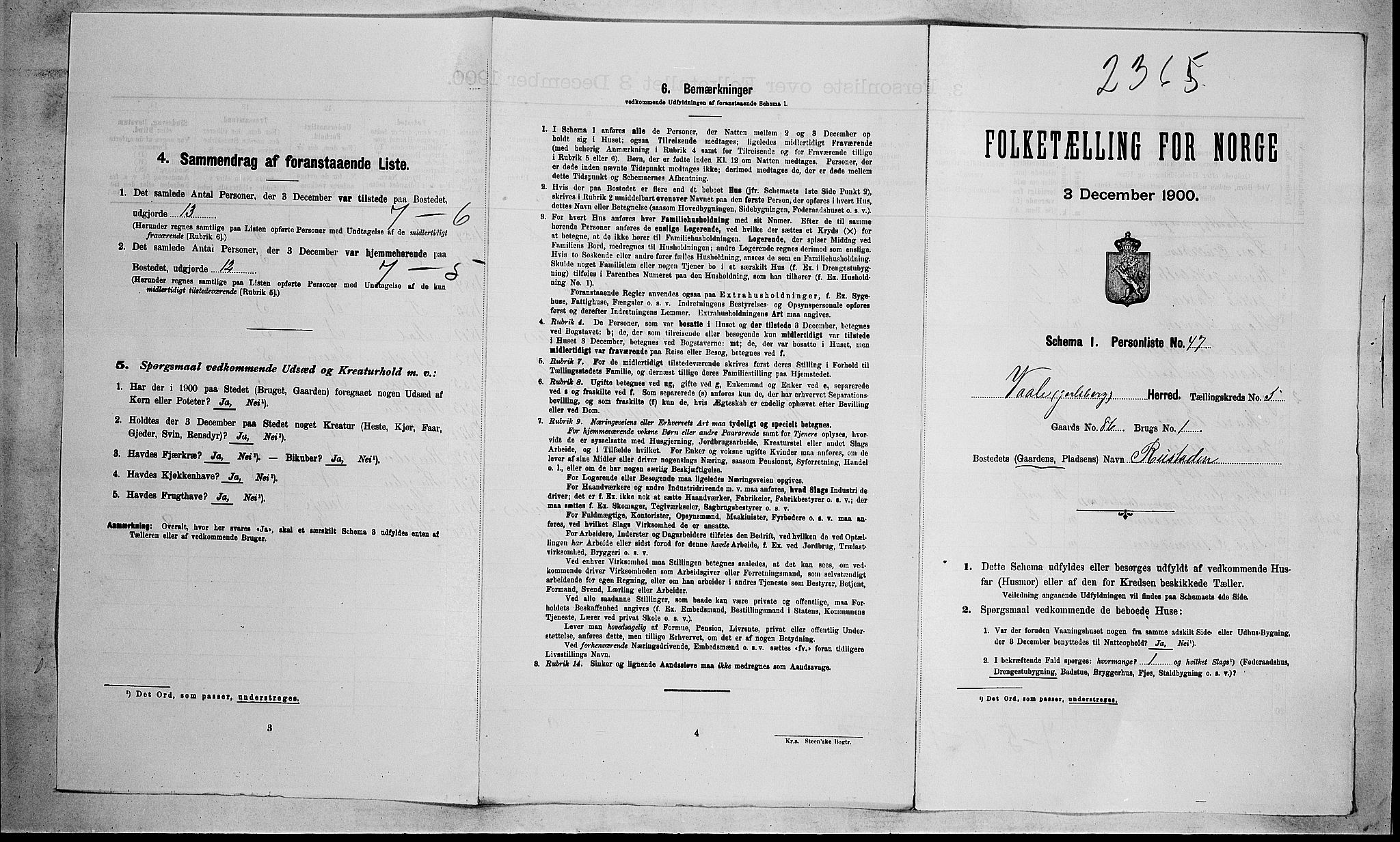 RA, Folketelling 1900 for 0716 Våle herred, 1900, s. 95