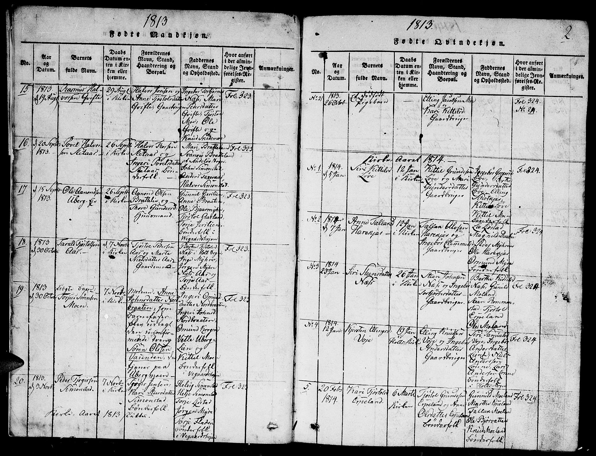 Gjerstad sokneprestkontor, SAK/1111-0014/F/Fb/Fbb/L0001: Klokkerbok nr. B 1, 1813-1863, s. 2