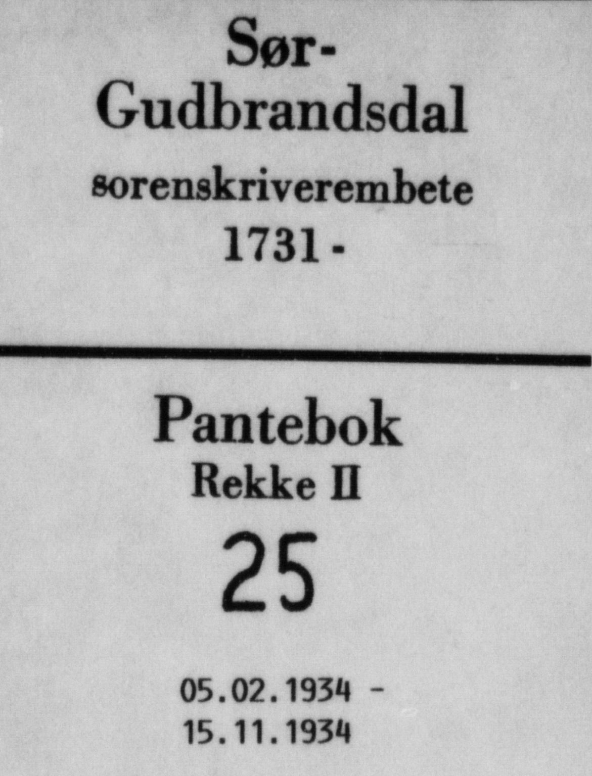 Sør-Gudbrandsdal tingrett, SAH/TING-004/H/Hb/Hbb/L0025: Pantebok nr. II 25, 1934-1934