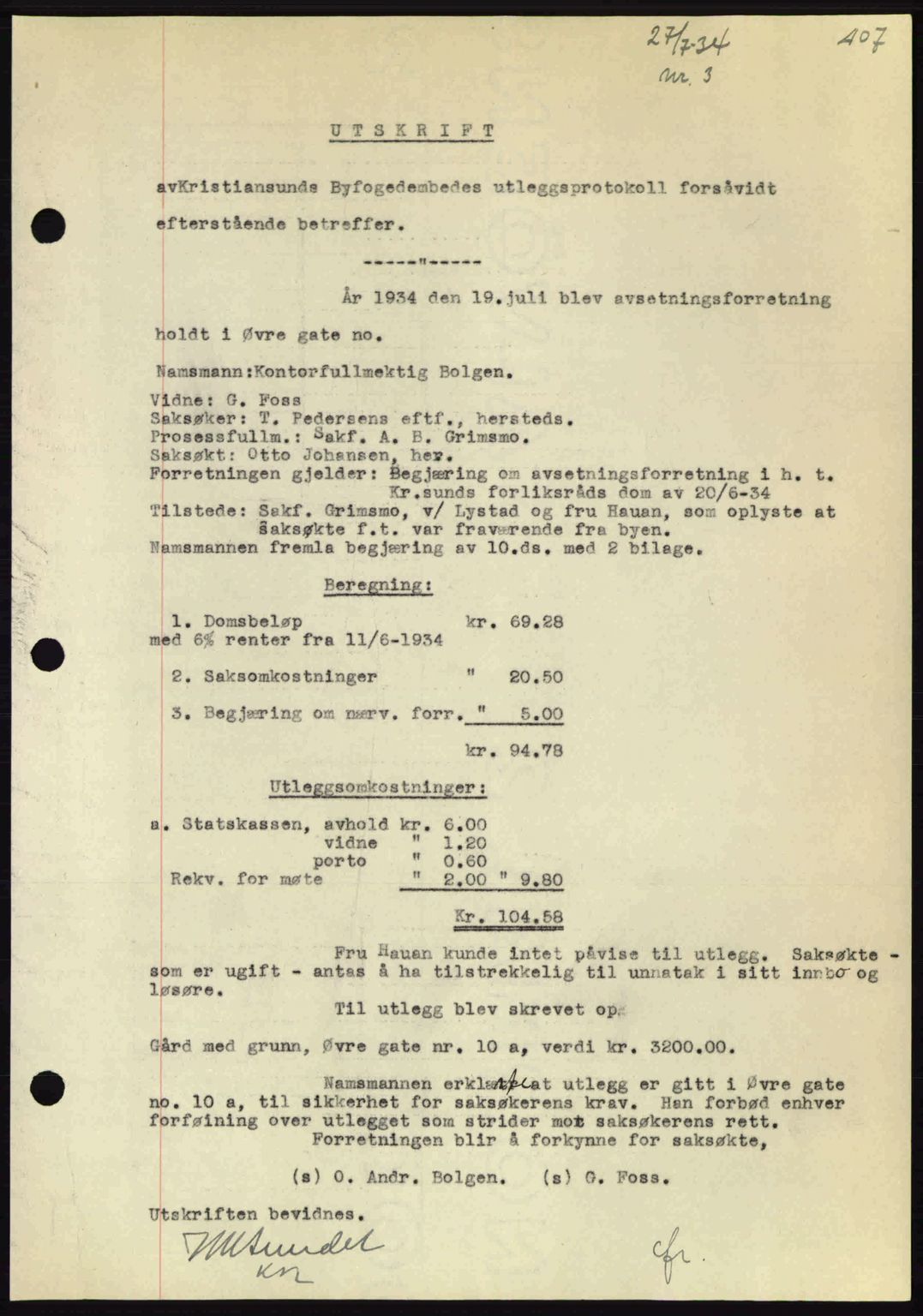 Kristiansund byfogd, AV/SAT-A-4587/A/27: Pantebok nr. 27, 1933-1934, Tingl.dato: 27.07.1934