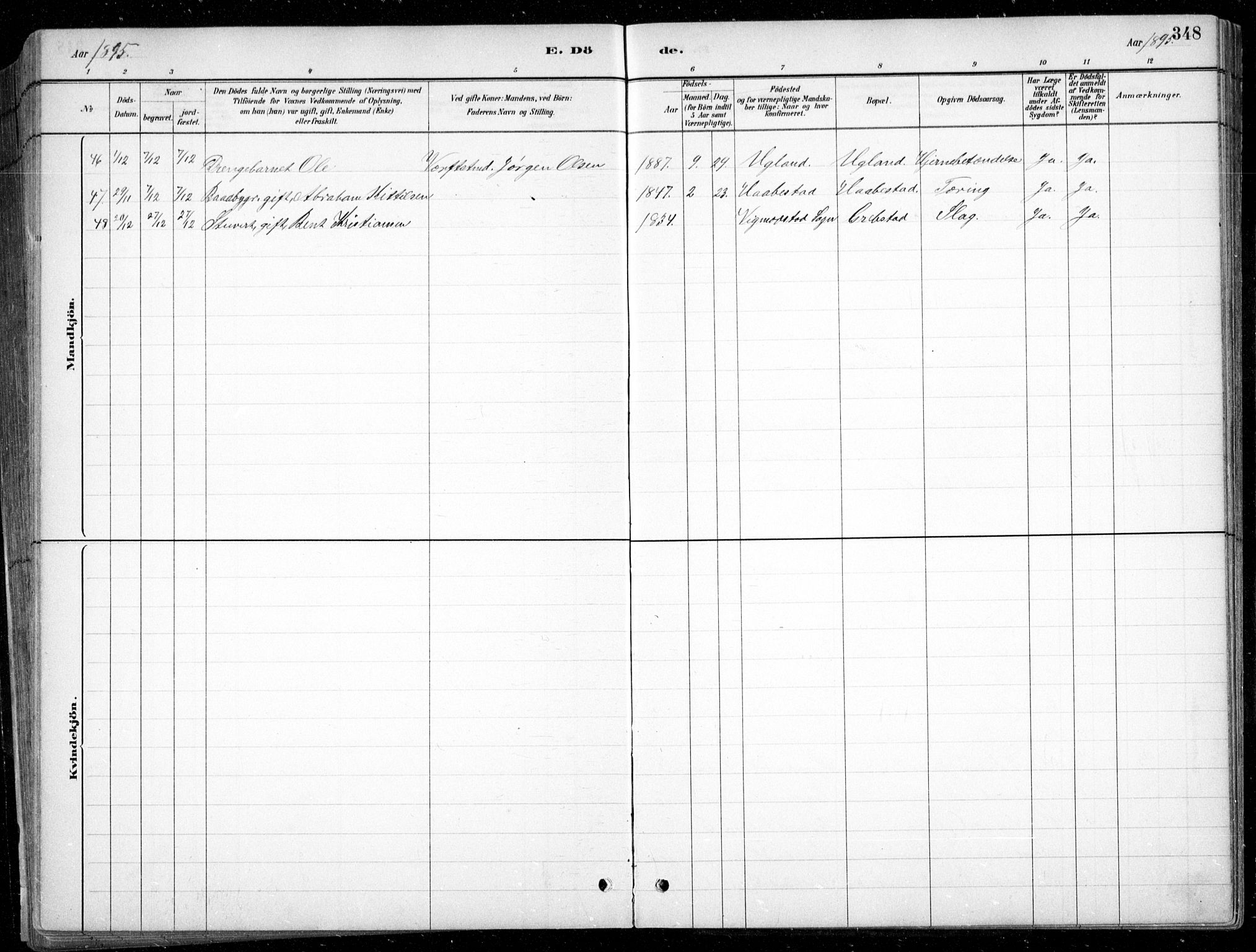 Fjære sokneprestkontor, AV/SAK-1111-0011/F/Fb/L0011: Klokkerbok nr. B 11, 1881-1905, s. 348