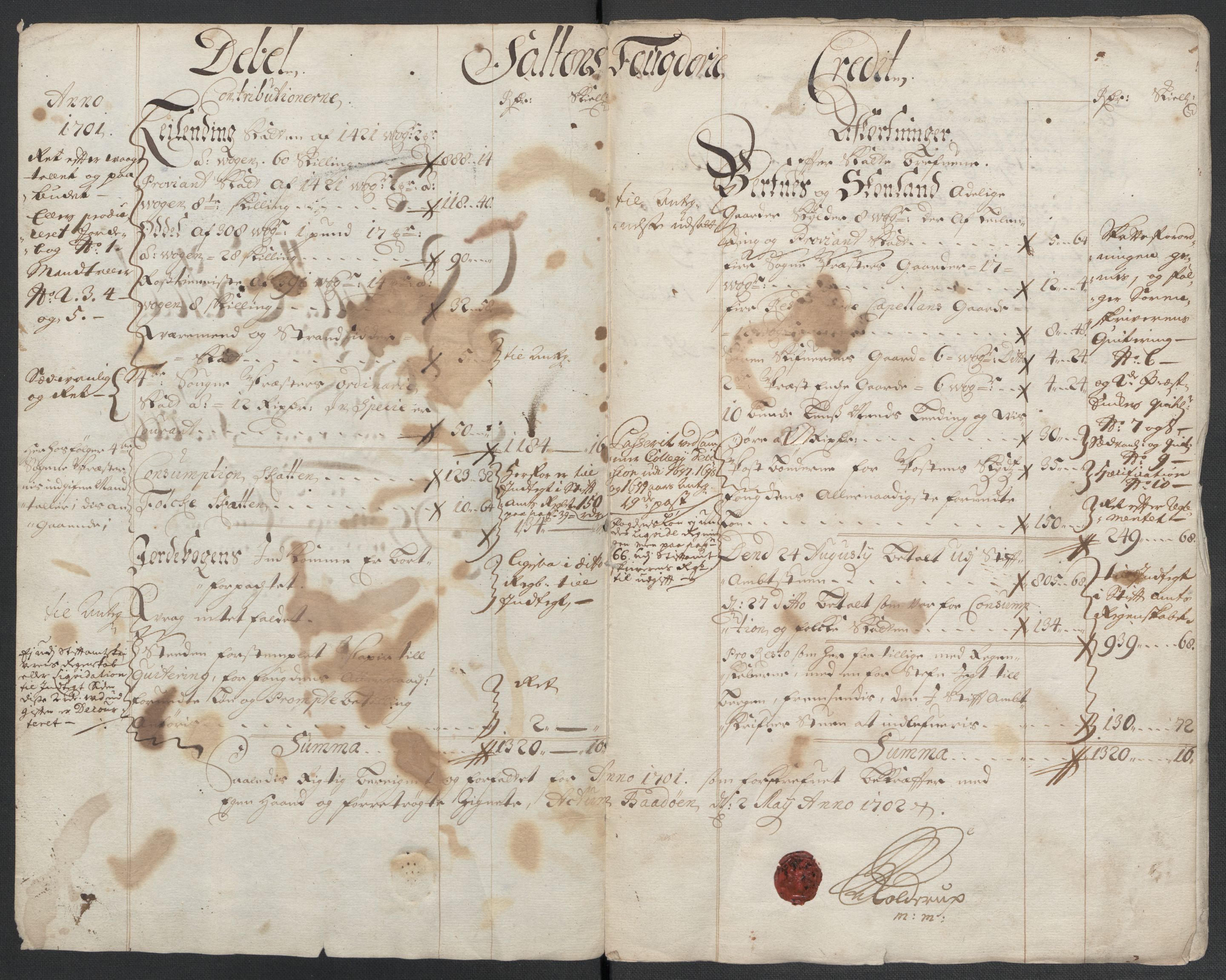 Rentekammeret inntil 1814, Reviderte regnskaper, Fogderegnskap, AV/RA-EA-4092/R66/L4580: Fogderegnskap Salten, 1701-1706, s. 7