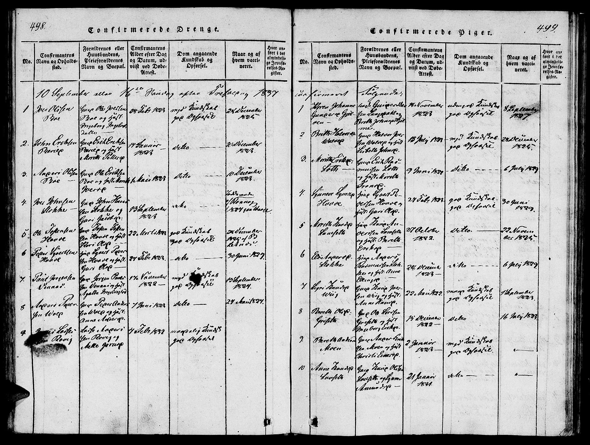 Ministerialprotokoller, klokkerbøker og fødselsregistre - Møre og Romsdal, AV/SAT-A-1454/543/L0561: Ministerialbok nr. 543A01, 1818-1853, s. 498-499