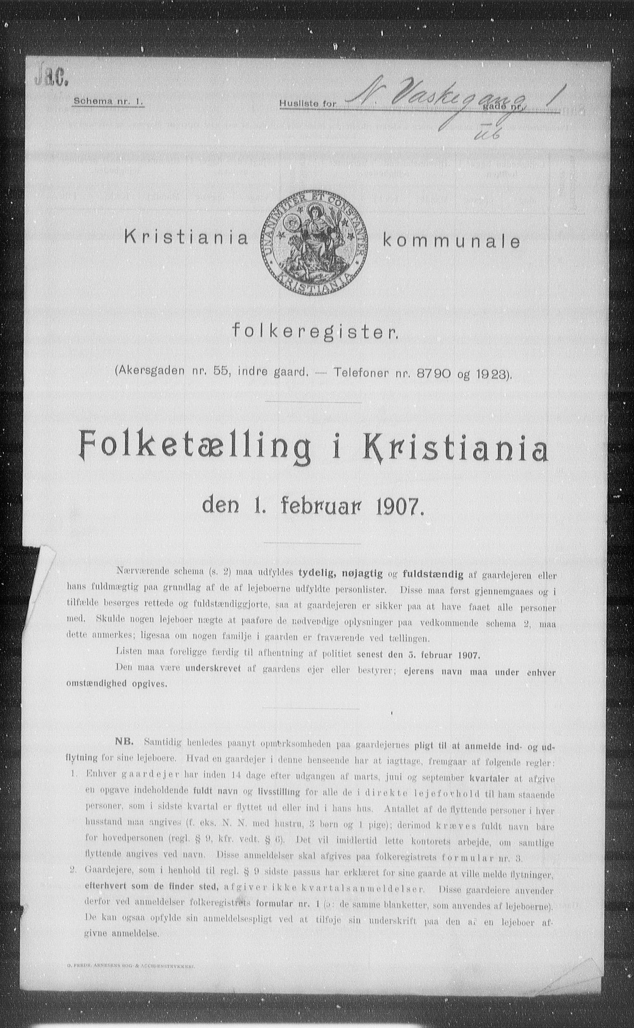 OBA, Kommunal folketelling 1.2.1907 for Kristiania kjøpstad, 1907, s. 35545