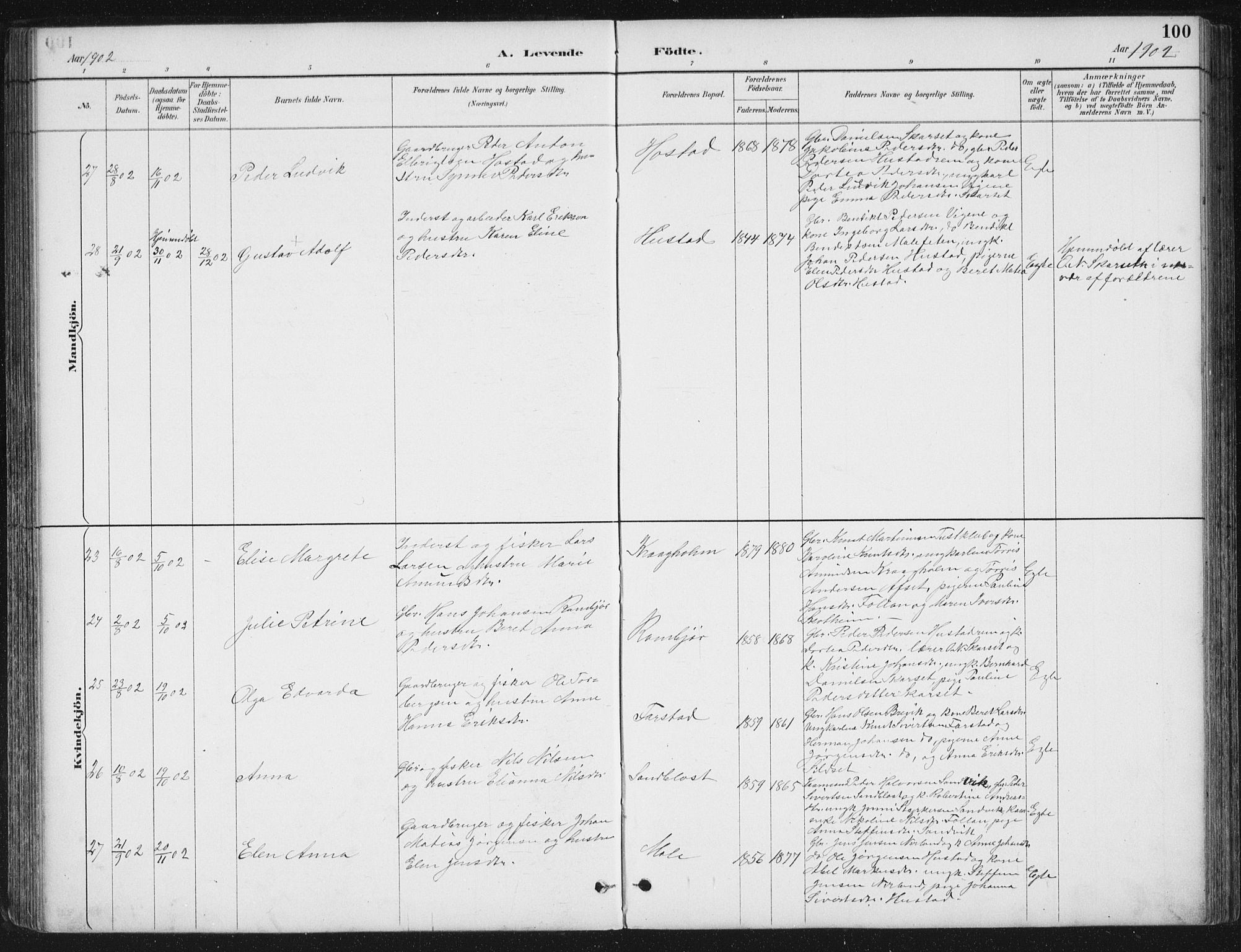 Ministerialprotokoller, klokkerbøker og fødselsregistre - Møre og Romsdal, SAT/A-1454/567/L0783: Klokkerbok nr. 567C03, 1887-1903, s. 100