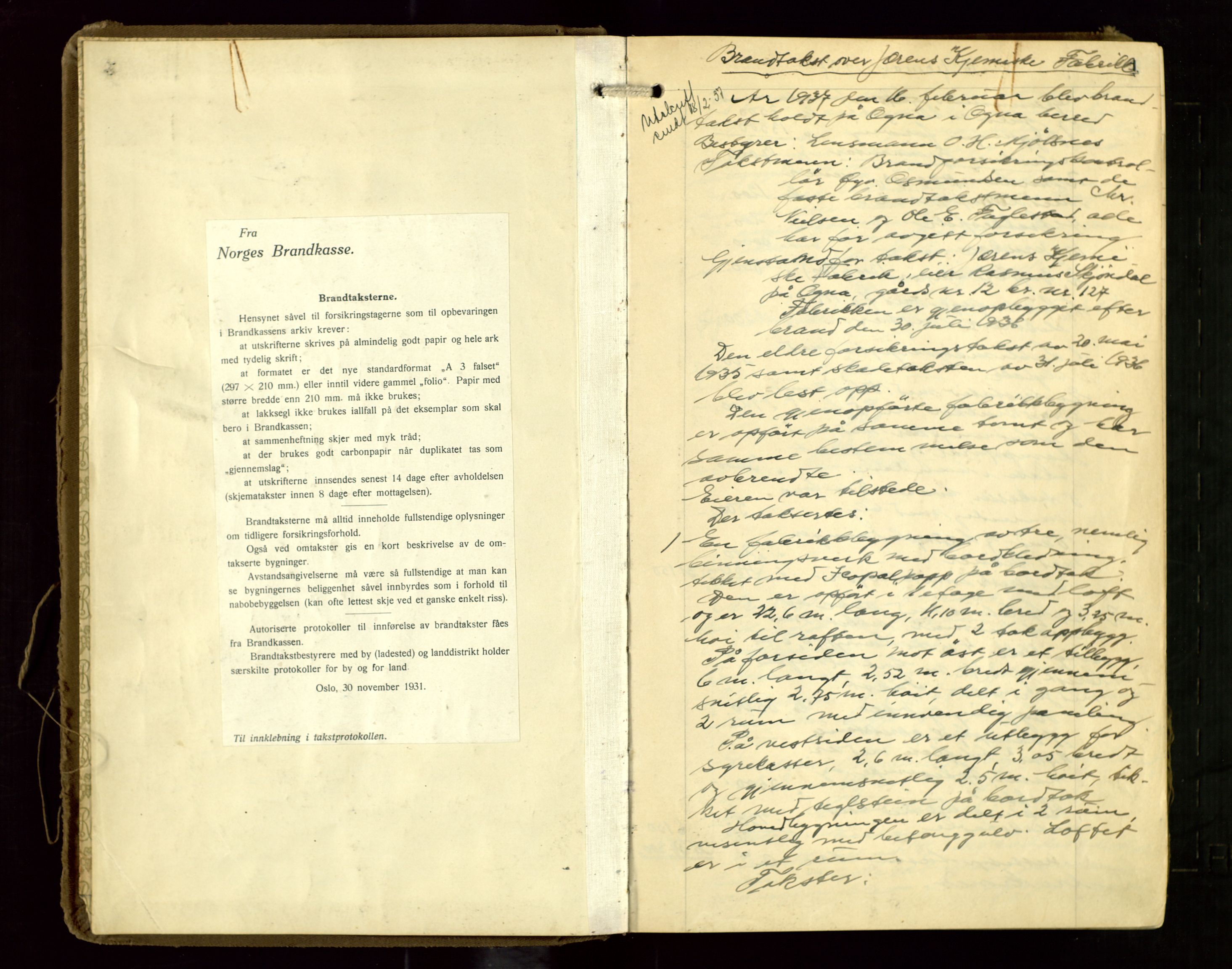Eigersund lensmannskontor, AV/SAST-A-100171/Goa/L0006: "Brandtakstprotokoll", 1937-1943, s. 1