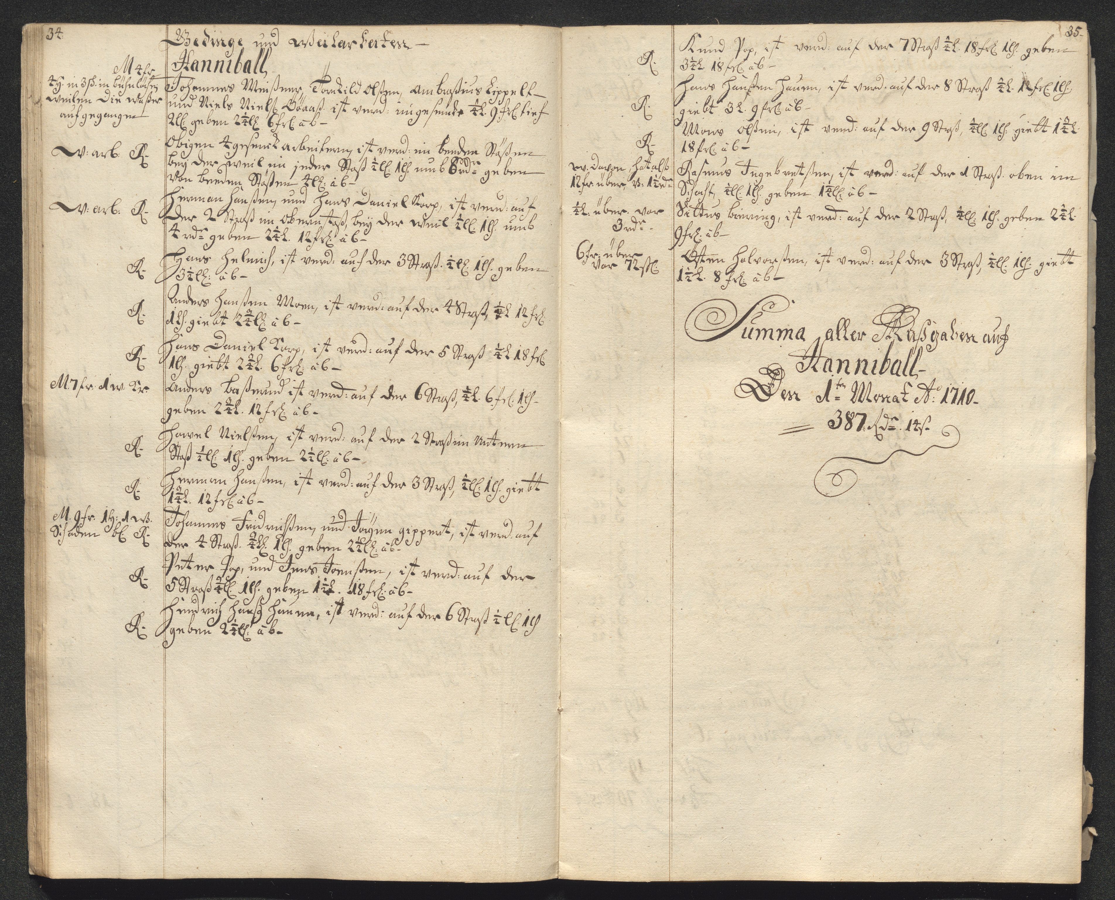 Kongsberg Sølvverk 1623-1816, AV/SAKO-EA-3135/001/D/Dc/Dcd/L0099: Utgiftsregnskap for gruver m.m., 1710, s. 21