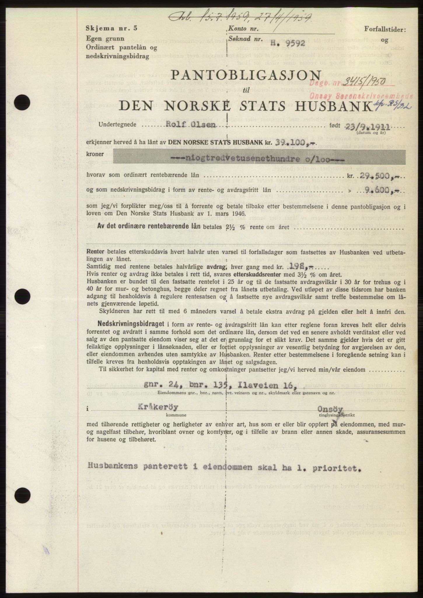 Onsøy sorenskriveri, SAO/A-10474/G/Ga/Gac/L0010: Pantebok nr. B 18-10, 1950-1950, Dagboknr: 3415/1950