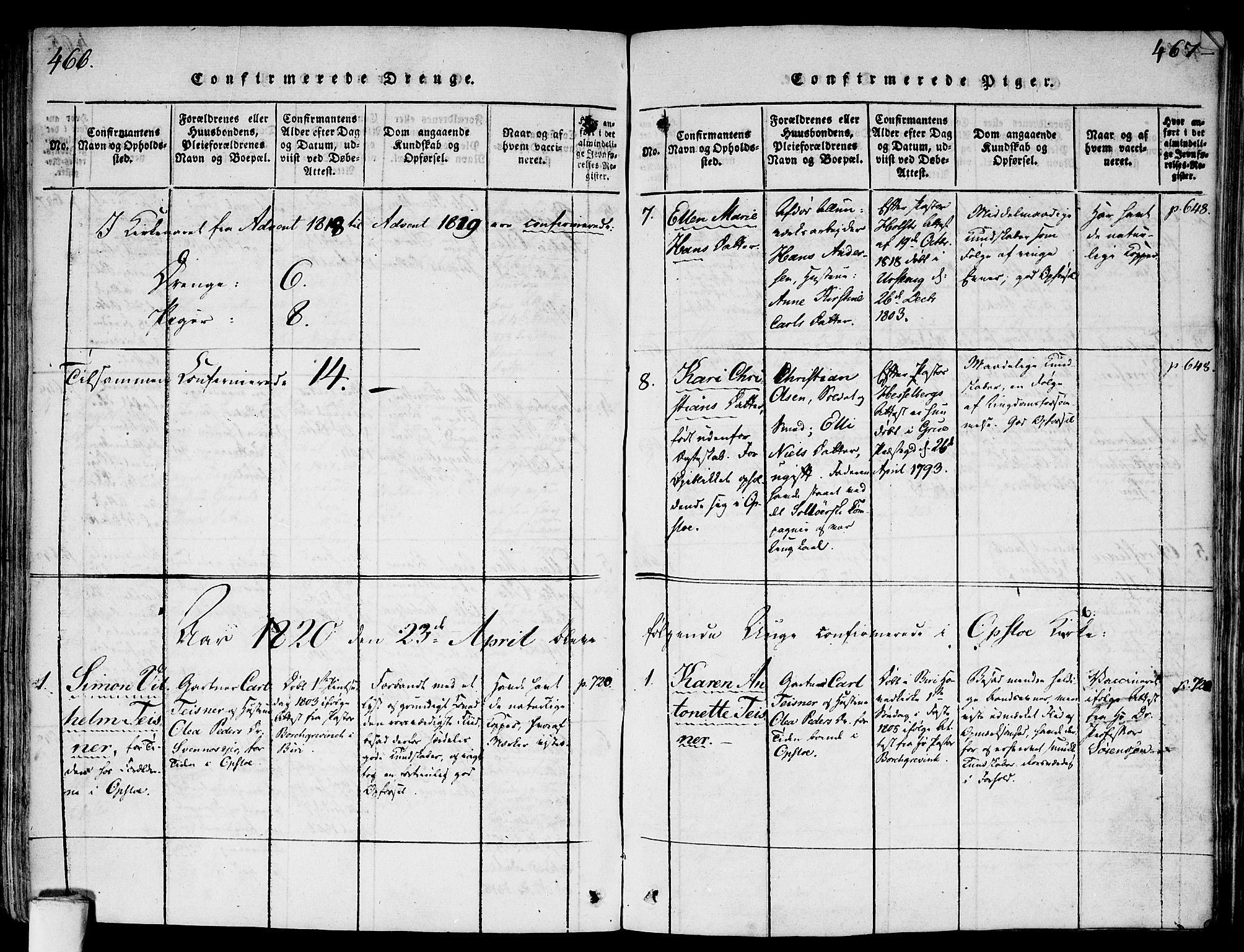 Gamlebyen prestekontor Kirkebøker, AV/SAO-A-10884/F/Fa/L0002: Ministerialbok nr. 2, 1817-1829, s. 466-467