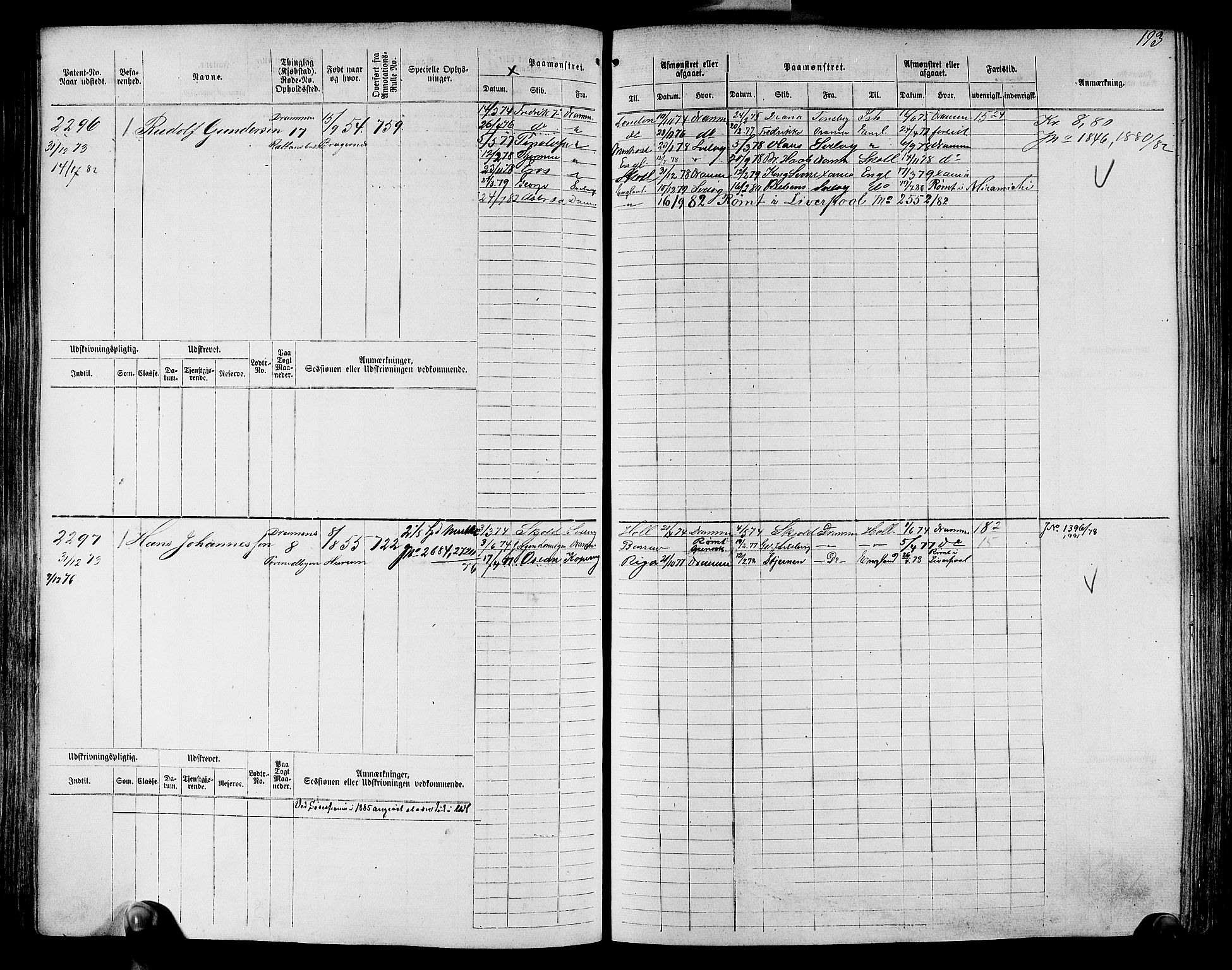 Drammen innrulleringsdistrikt, SAKO/A-781/F/Fc/L0003: Hovedrulle, 1871, s. 194