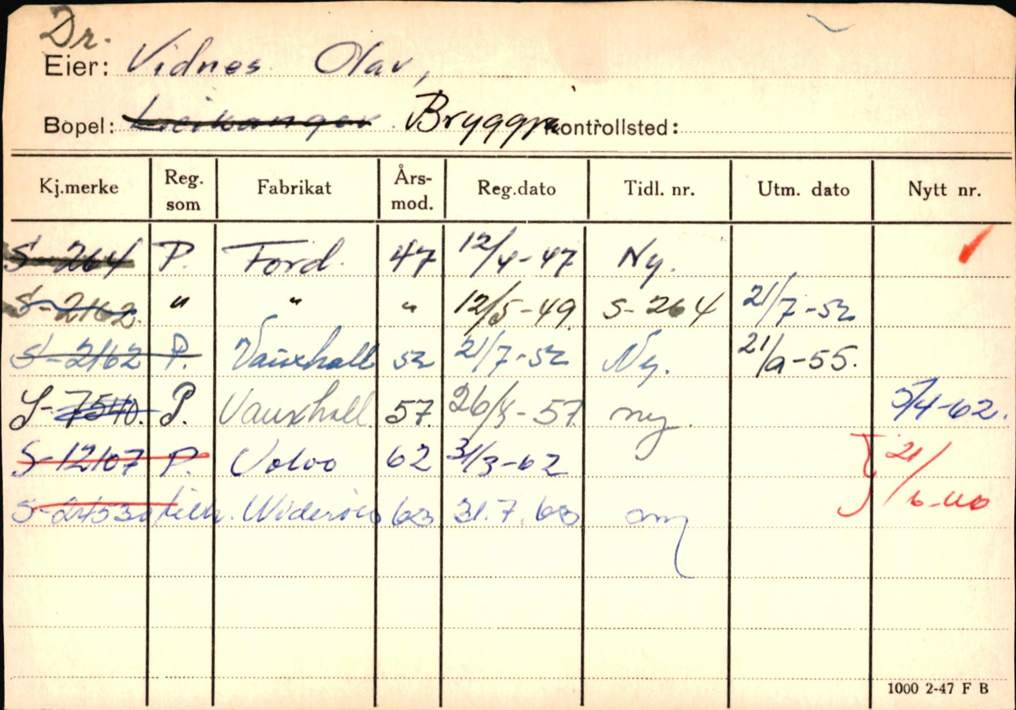 Statens vegvesen, Sogn og Fjordane vegkontor, AV/SAB-A-5301/4/F/L0145: Registerkort Vågsøy S-Å. Årdal I-P, 1945-1975, s. 690