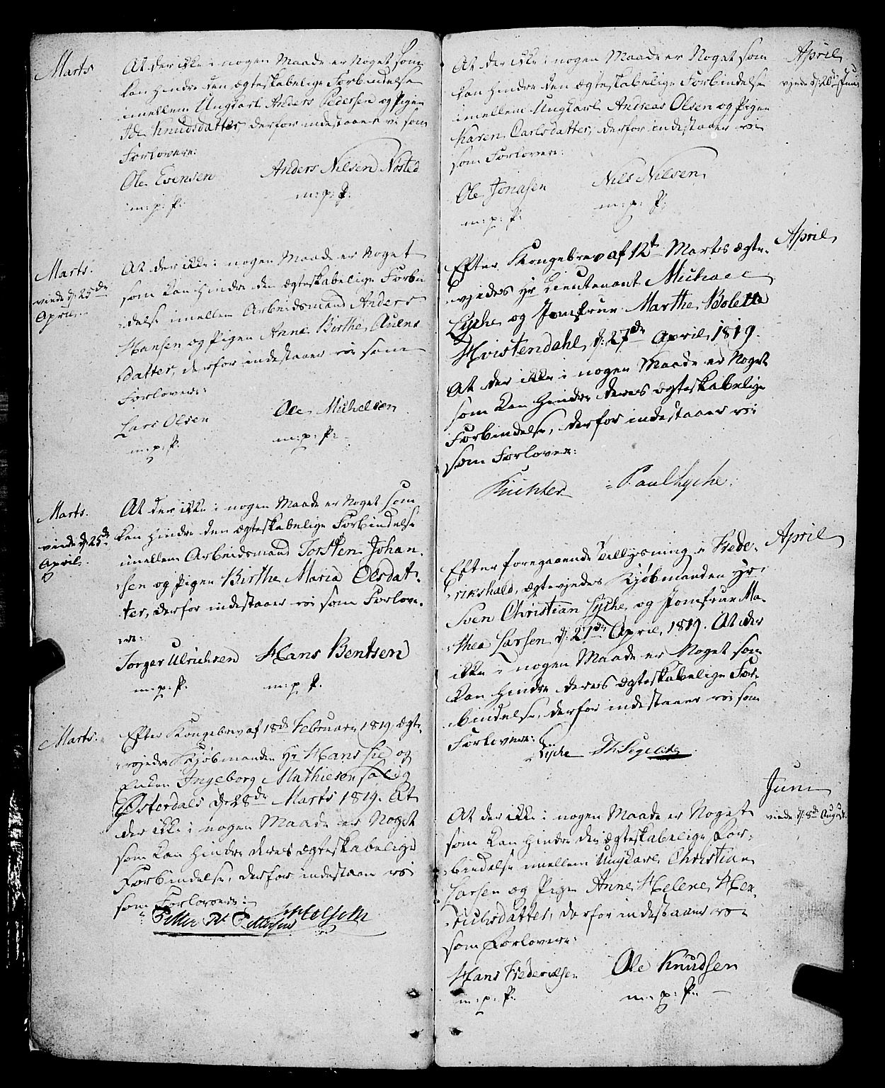 Bragernes kirkebøker, SAKO/A-6/H/Hb/L0001: Forlovererklæringer nr. 1, 1819-1865