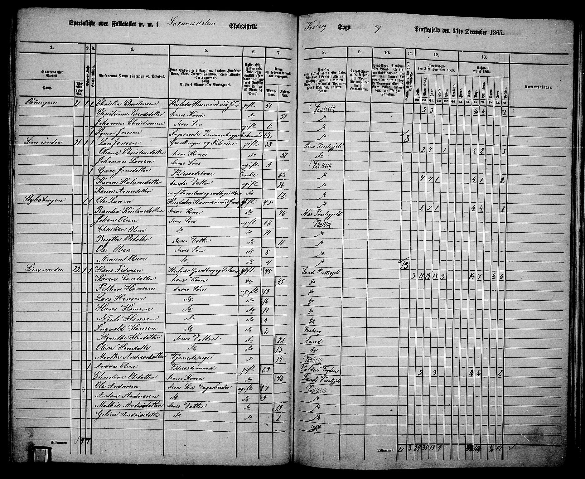 RA, Folketelling 1865 for 0524L Fåberg prestegjeld, Fåberg sokn og Lillehammer landsokn, 1865, s. 212