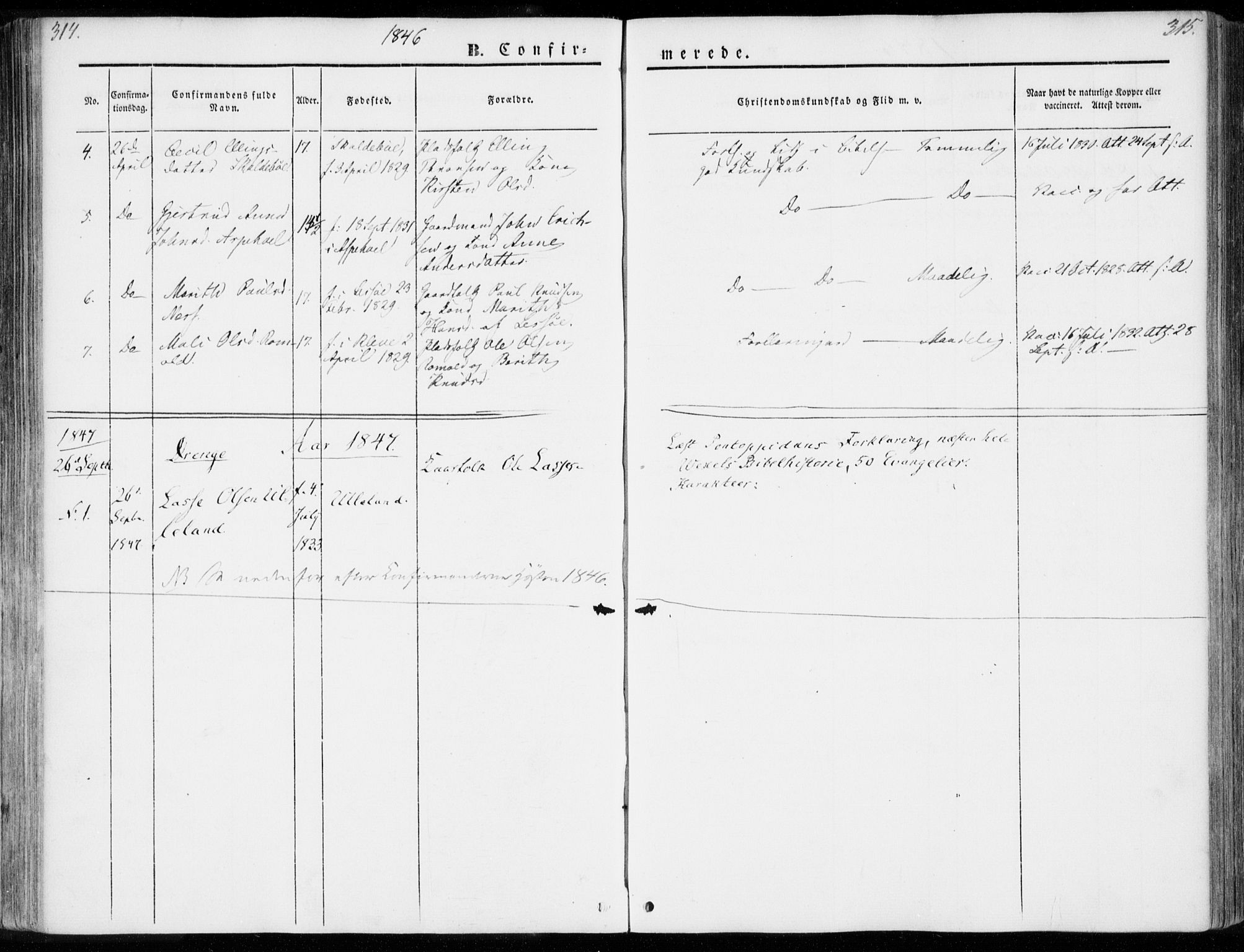 Ministerialprotokoller, klokkerbøker og fødselsregistre - Møre og Romsdal, SAT/A-1454/557/L0680: Ministerialbok nr. 557A02, 1843-1869, s. 314-315