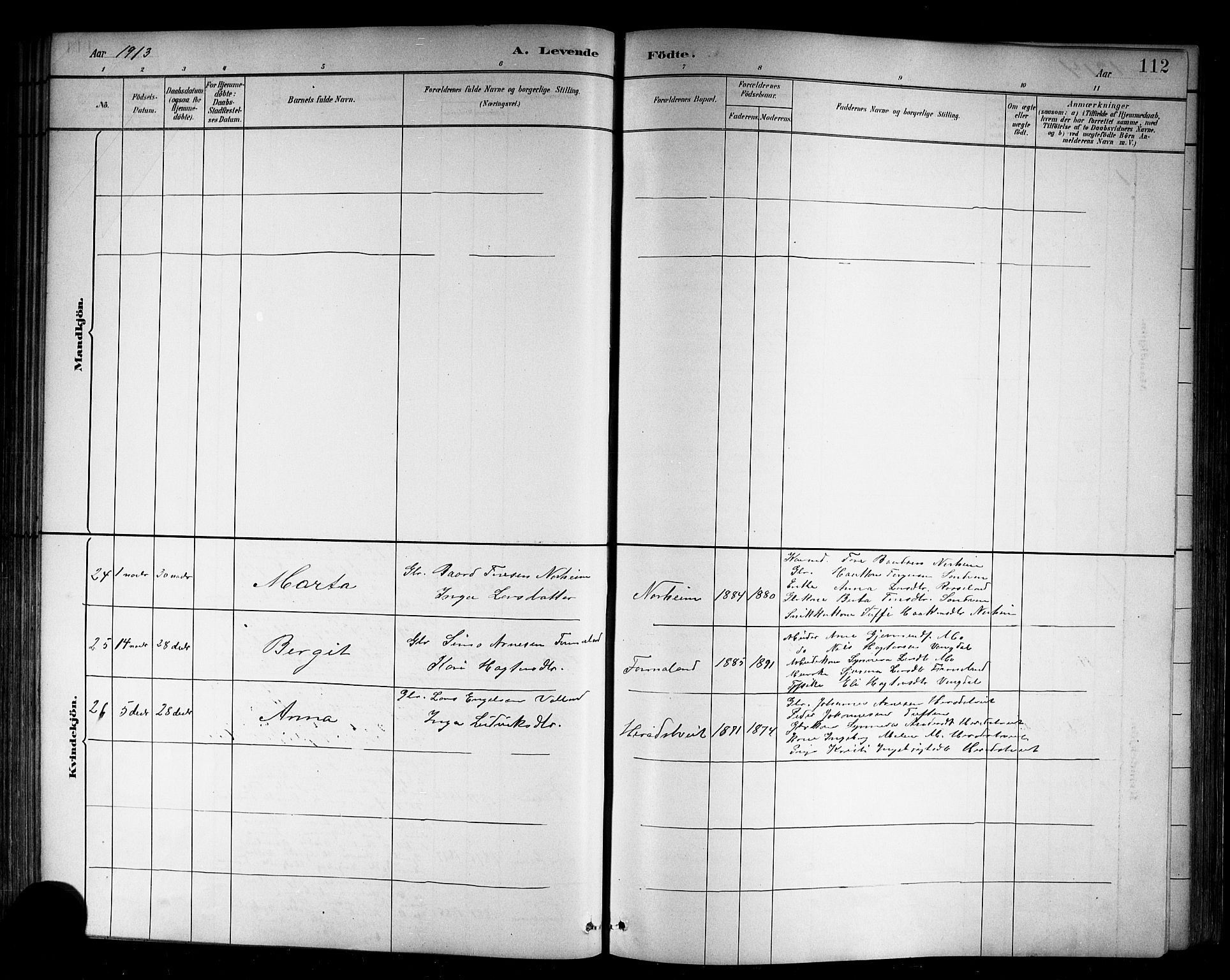 Kvam sokneprestembete, AV/SAB-A-76201/H/Hab: Klokkerbok nr. B 3, 1884-1916, s. 112