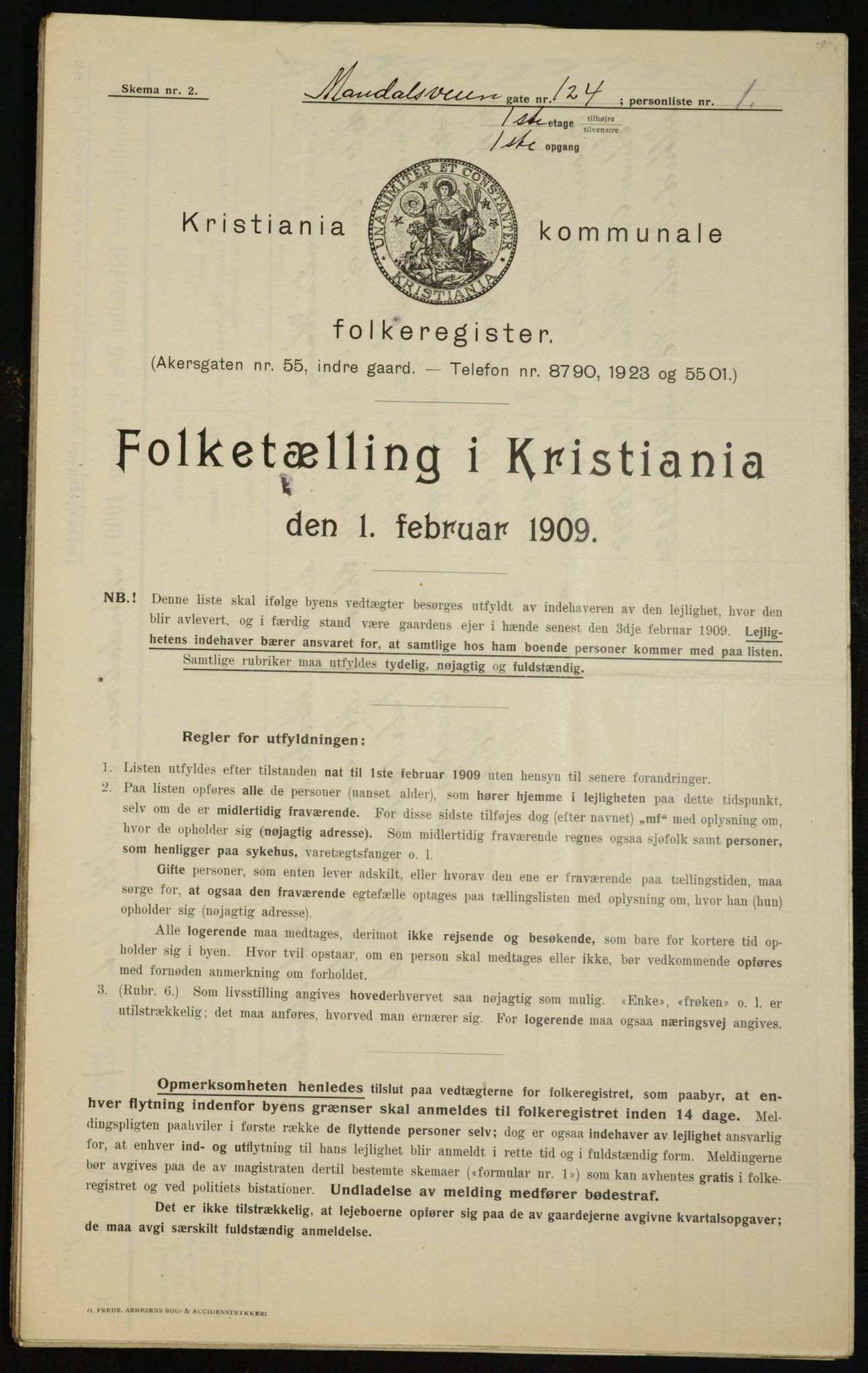 OBA, Kommunal folketelling 1.2.1909 for Kristiania kjøpstad, 1909, s. 55101