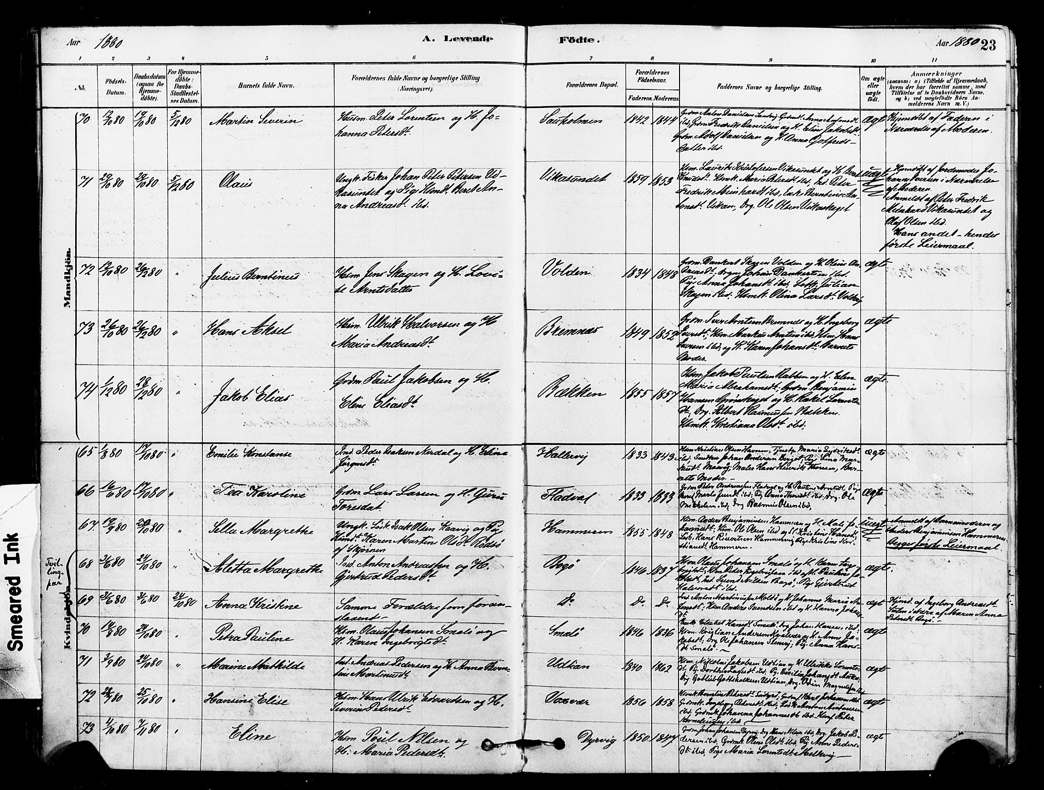 Ministerialprotokoller, klokkerbøker og fødselsregistre - Sør-Trøndelag, AV/SAT-A-1456/640/L0578: Ministerialbok nr. 640A03, 1879-1889, s. 23