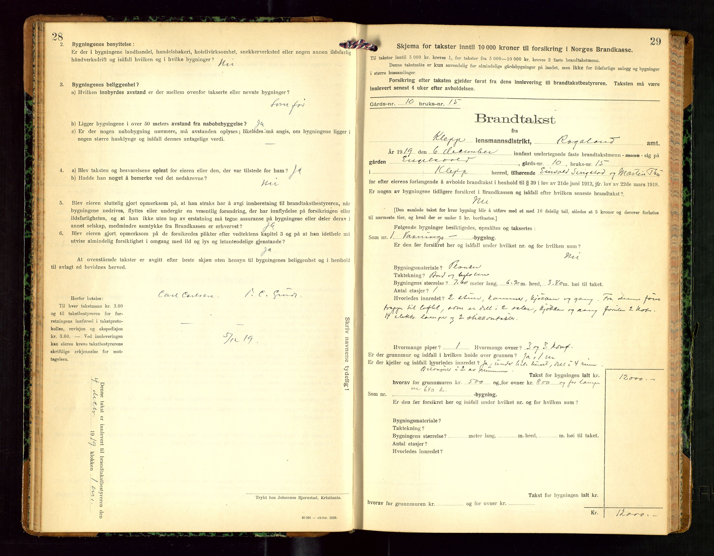 Klepp lensmannskontor, AV/SAST-A-100163/Goc/L0010: "Brandtakstprotokoll" m/register, 1919-1924, s. 28-29