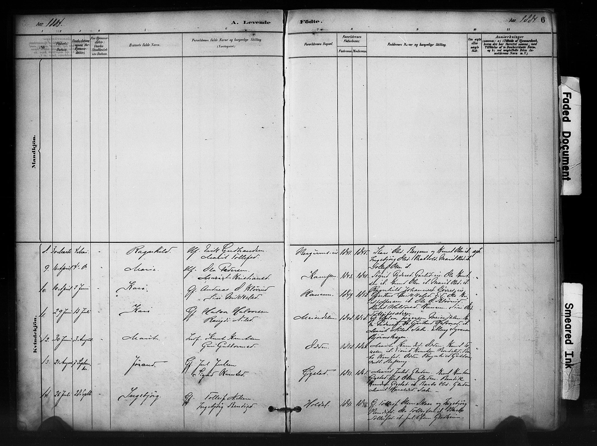Nord-Aurdal prestekontor, AV/SAH-PREST-132/H/Ha/Haa/L0012: Ministerialbok nr. 12, 1883-1895, s. 6