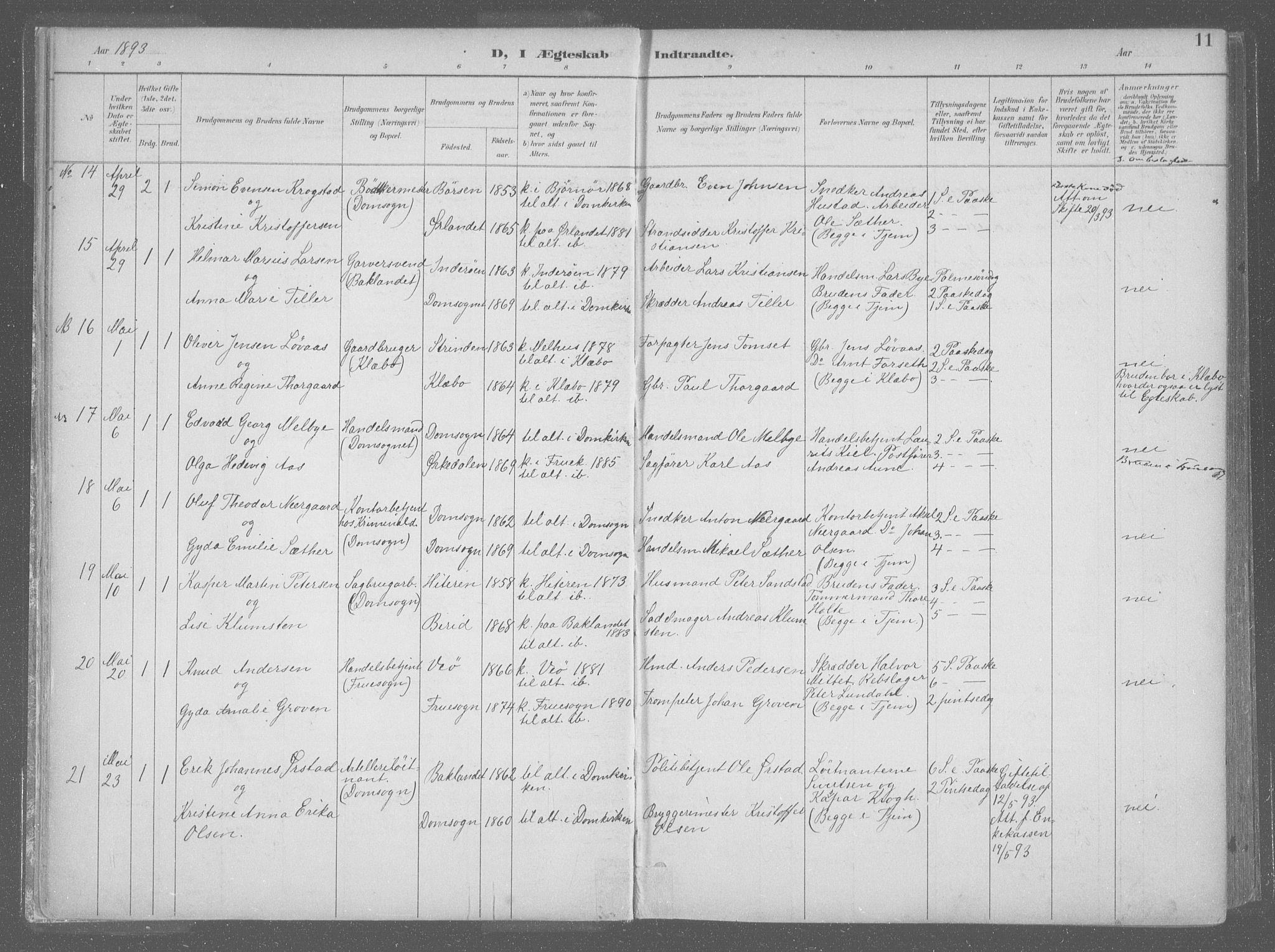 Ministerialprotokoller, klokkerbøker og fødselsregistre - Sør-Trøndelag, SAT/A-1456/601/L0064: Ministerialbok nr. 601A31, 1891-1911, s. 11