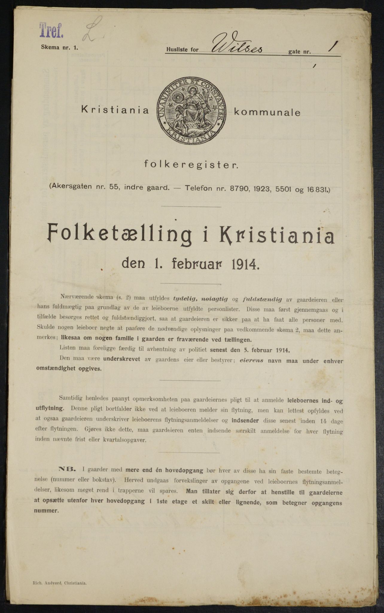 OBA, Kommunal folketelling 1.2.1914 for Kristiania, 1914, s. 129263