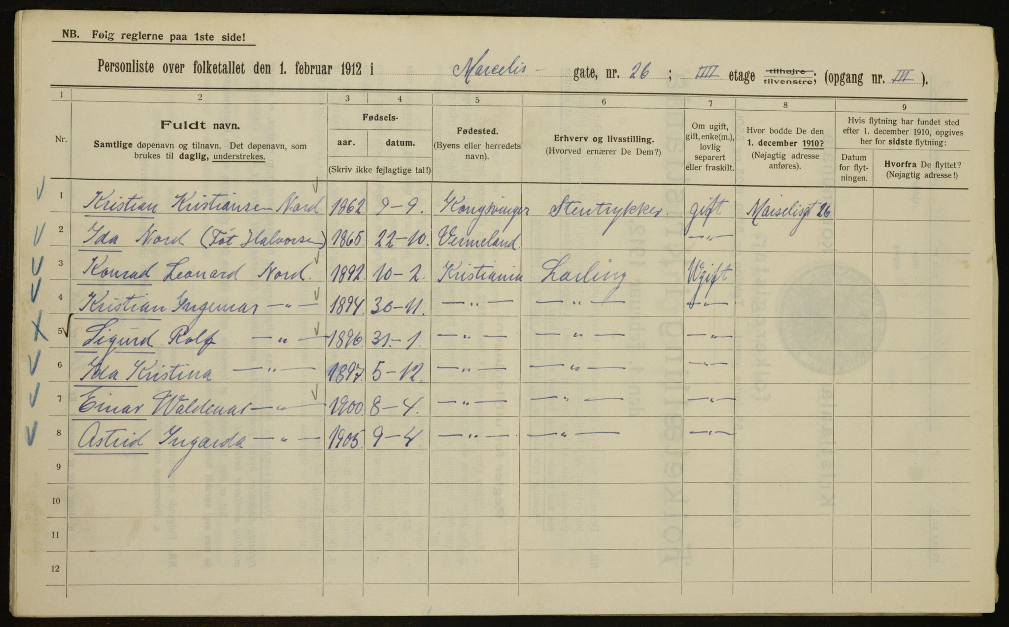 OBA, Kommunal folketelling 1.2.1912 for Kristiania, 1912, s. 64866