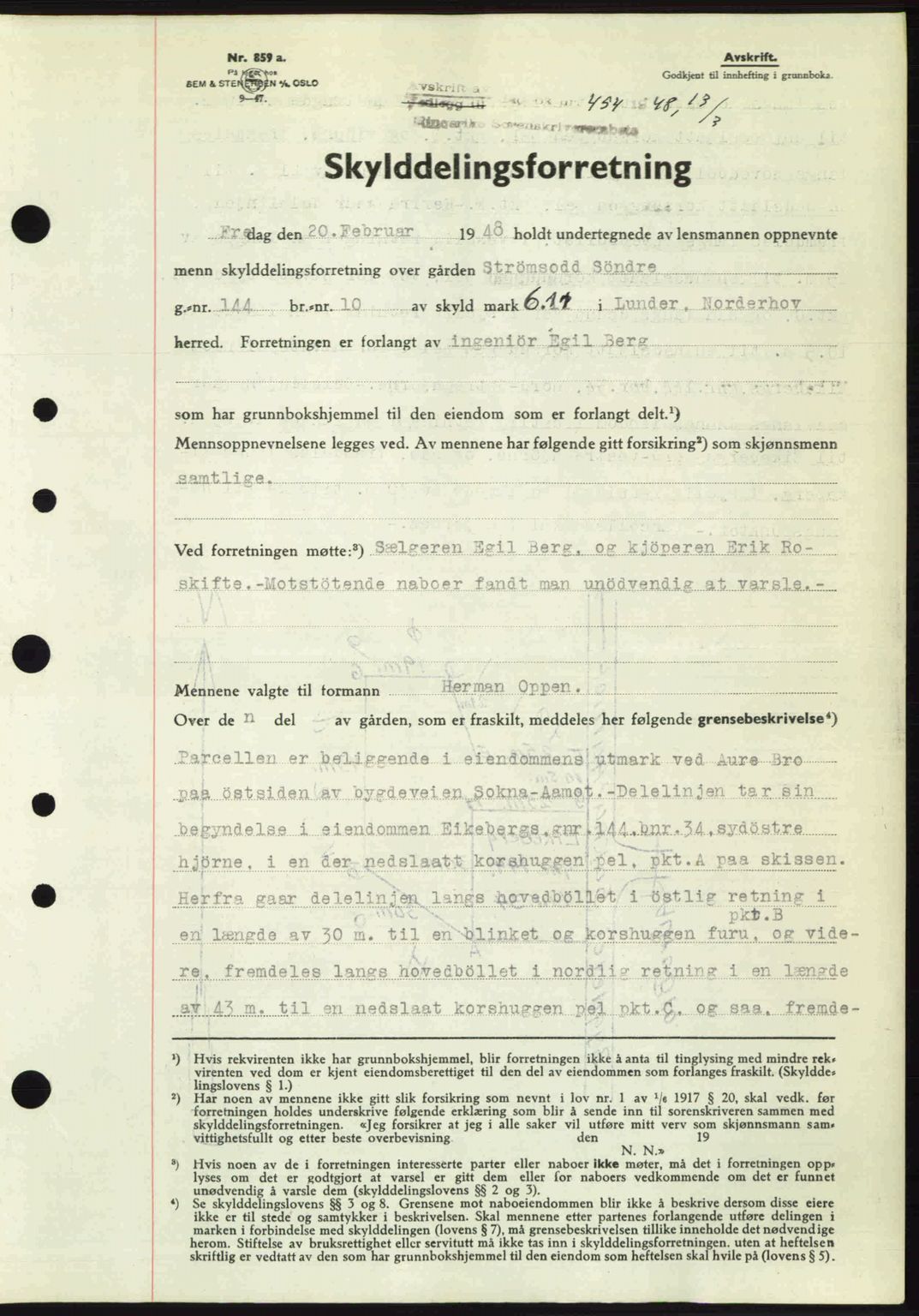 Ringerike sorenskriveri, SAKO/A-105/G/Ga/Gab/L0088: Pantebok nr. A-19, 1948-1948, Dagboknr: 454/1948