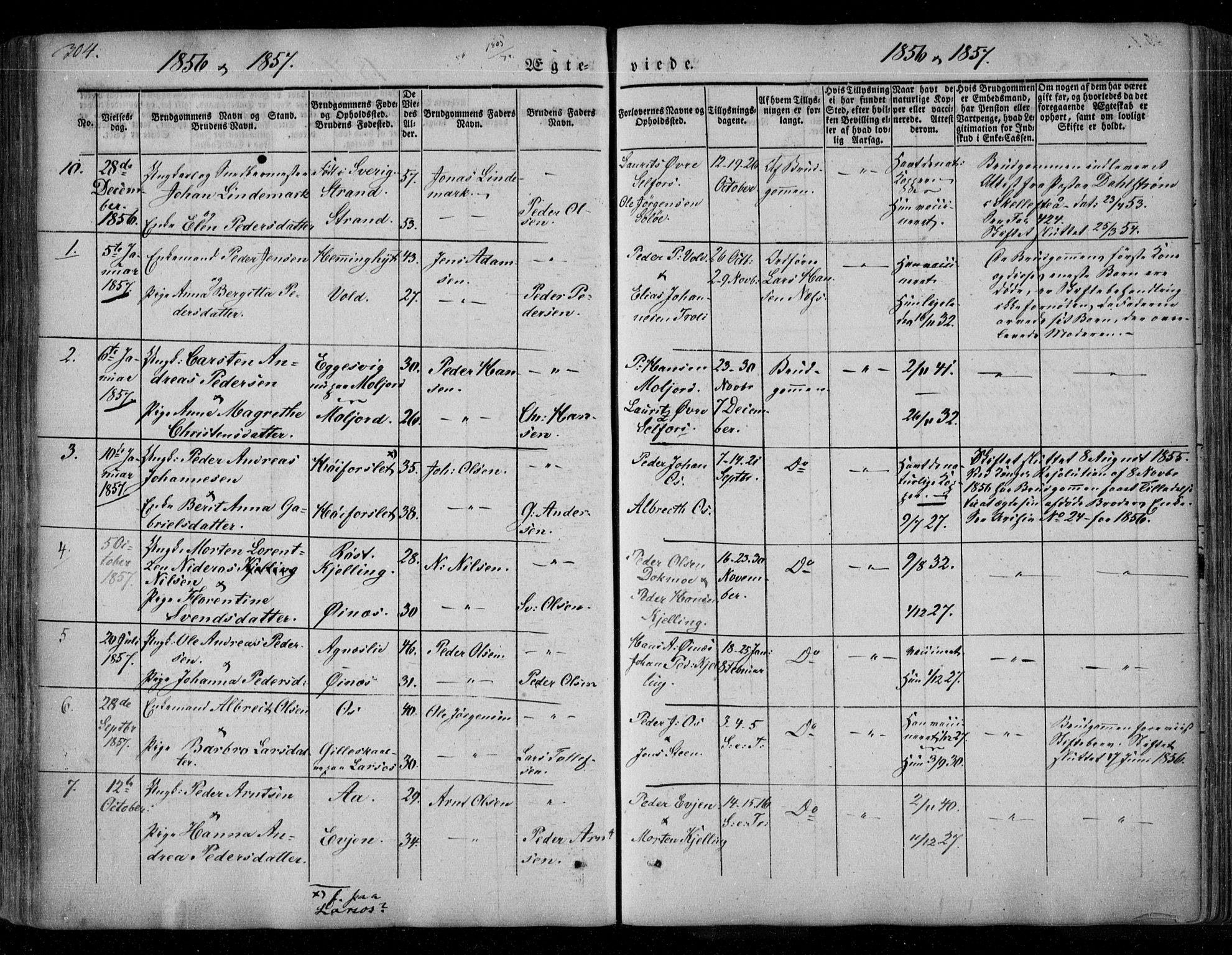 Ministerialprotokoller, klokkerbøker og fødselsregistre - Nordland, AV/SAT-A-1459/846/L0644: Ministerialbok nr. 846A02, 1837-1872, s. 304