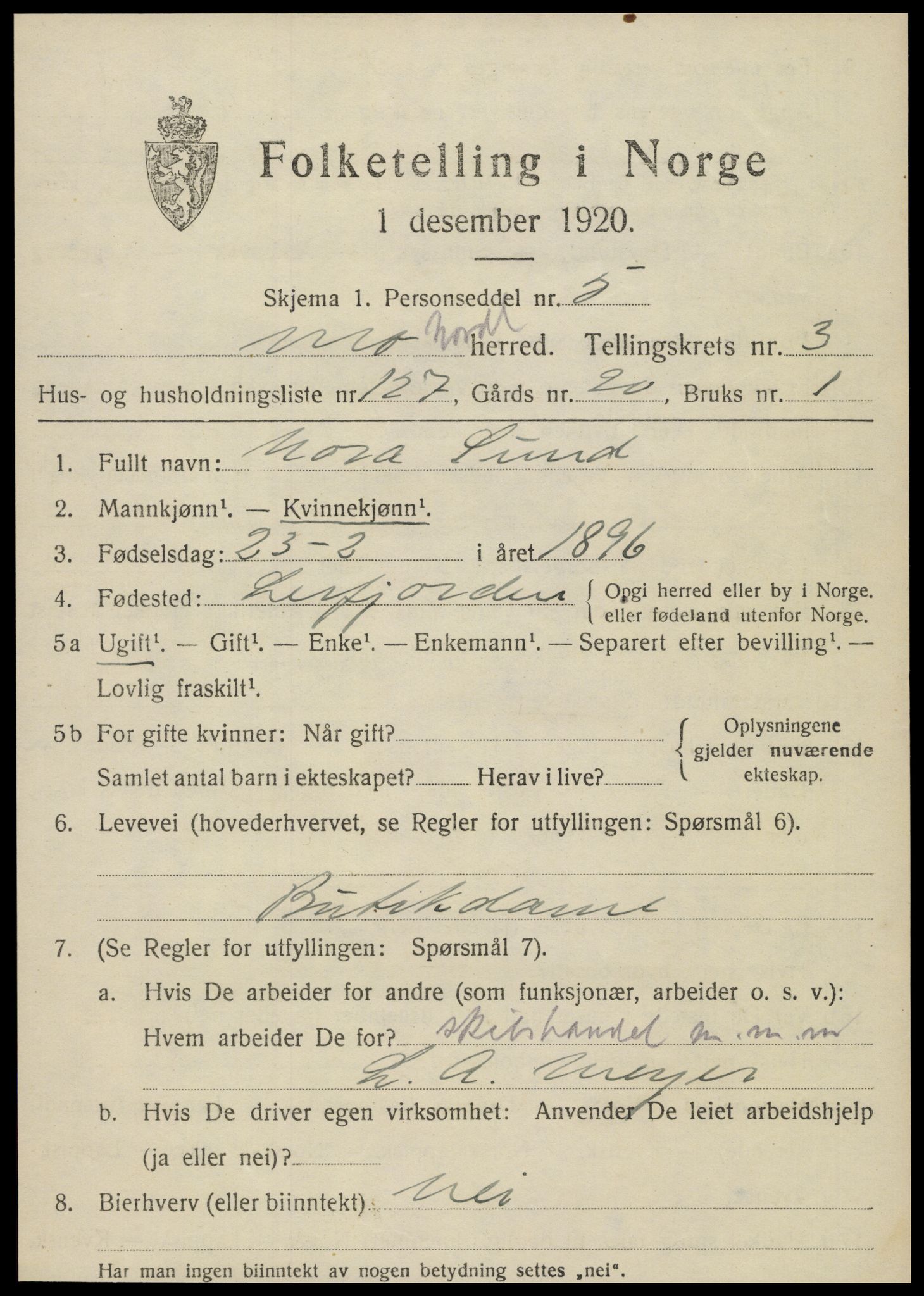 SAT, Folketelling 1920 for 1833 Mo herred, 1920, s. 4609