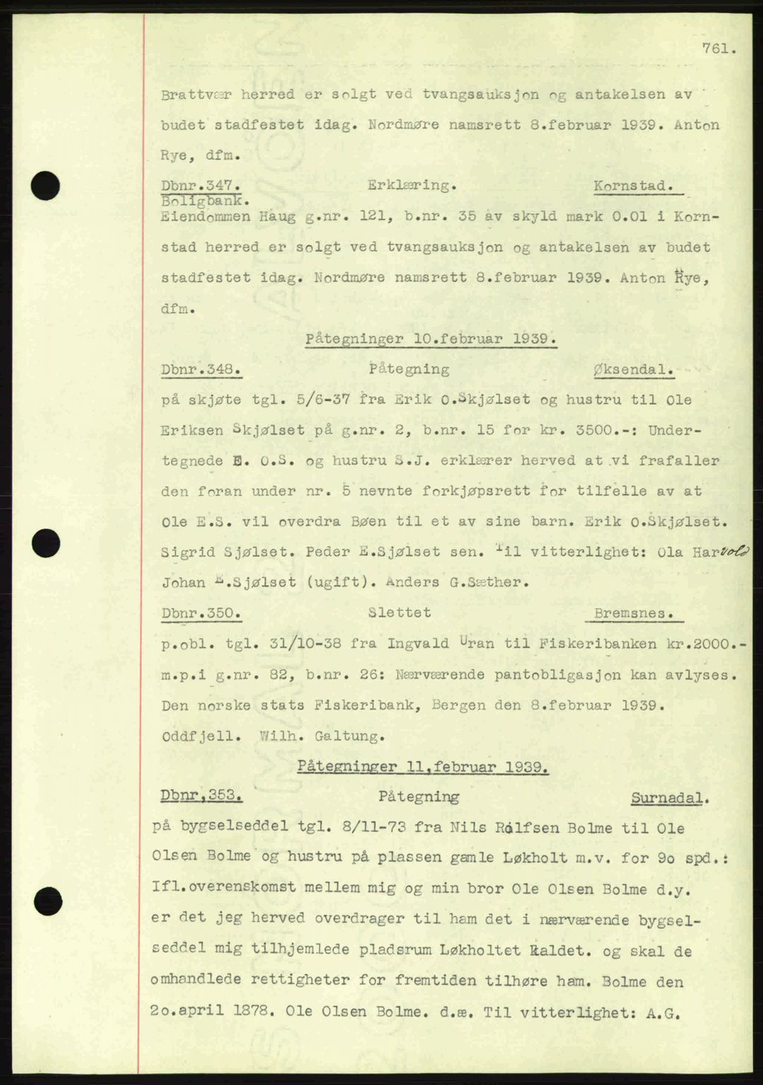 Nordmøre sorenskriveri, SAT/A-4132/1/2/2Ca: Pantebok nr. C80, 1936-1939, Dagboknr: 347/1939