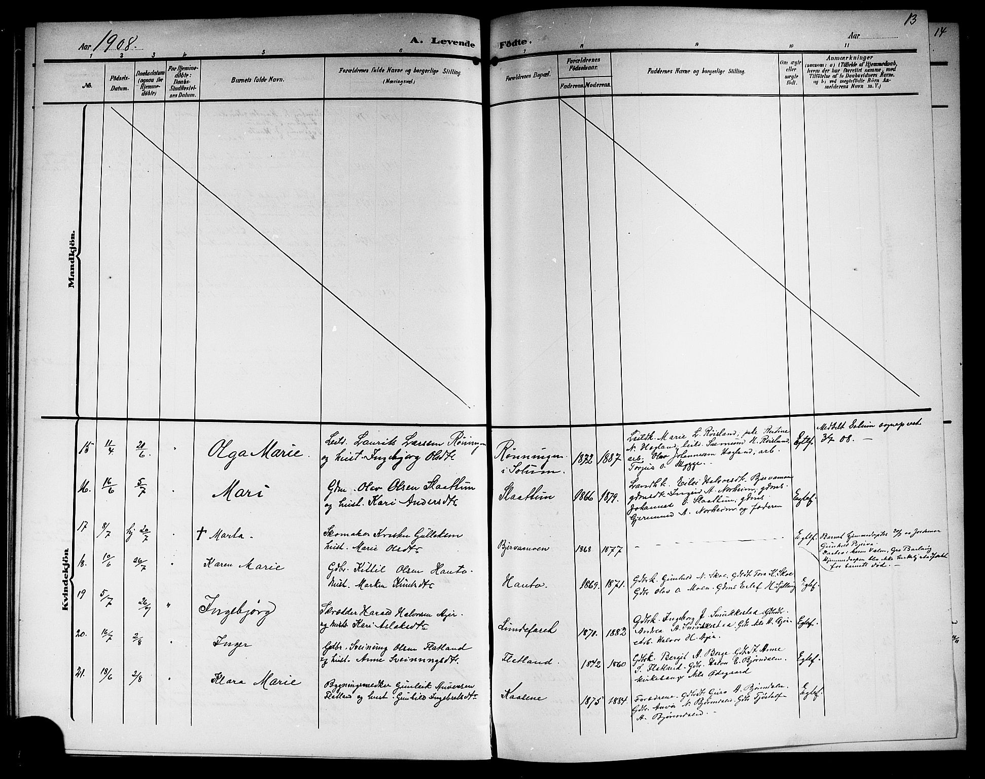 Lunde kirkebøker, AV/SAKO-A-282/G/Ga/L0004: Klokkerbok nr. I 4, 1906-1914, s. 13