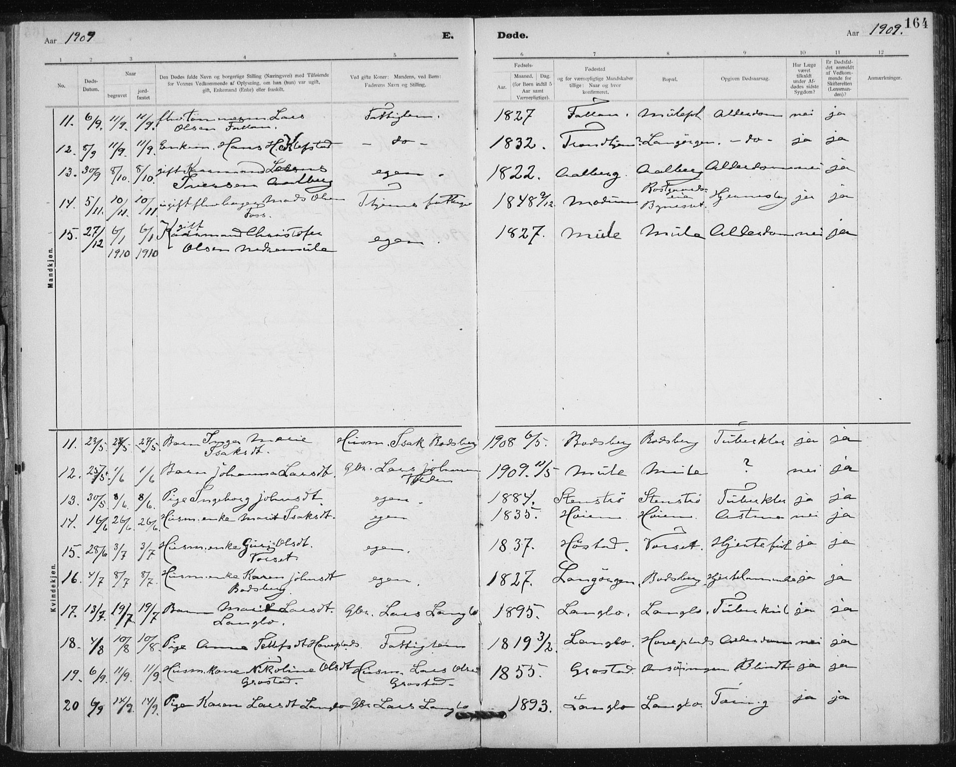 Ministerialprotokoller, klokkerbøker og fødselsregistre - Sør-Trøndelag, SAT/A-1456/612/L0381: Ministerialbok nr. 612A13, 1907-1923, s. 164