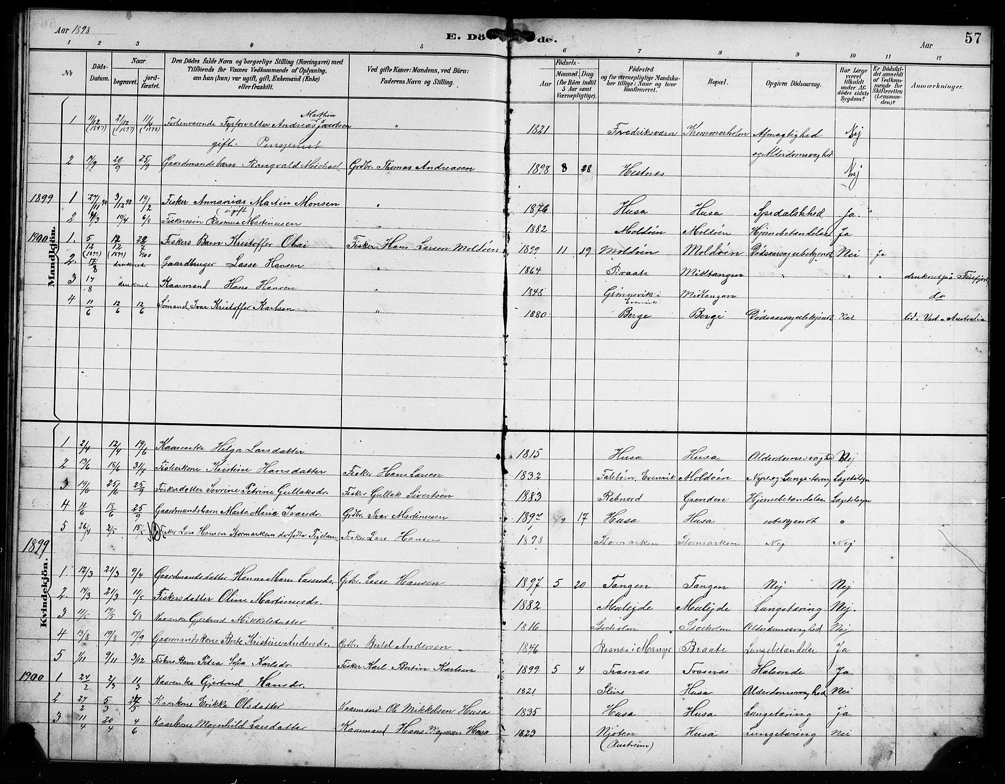 Lindås Sokneprestembete, AV/SAB-A-76701/H/Hab/Habd/L0002: Klokkerbok nr. D 2, 1898-1910, s. 57