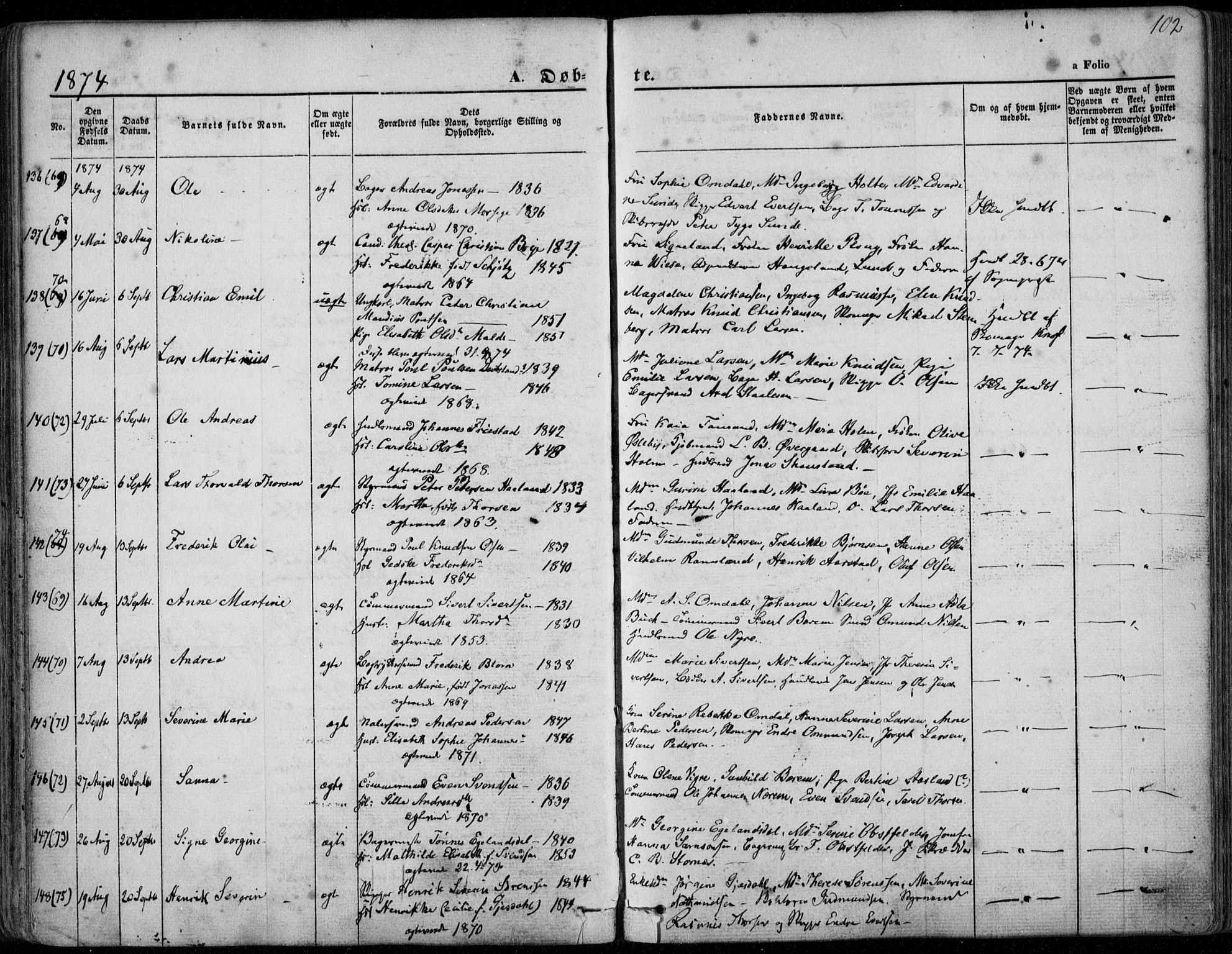 Domkirken sokneprestkontor, AV/SAST-A-101812/001/30/30BA/L0022: Ministerialbok nr. A 21, 1868-1877, s. 102